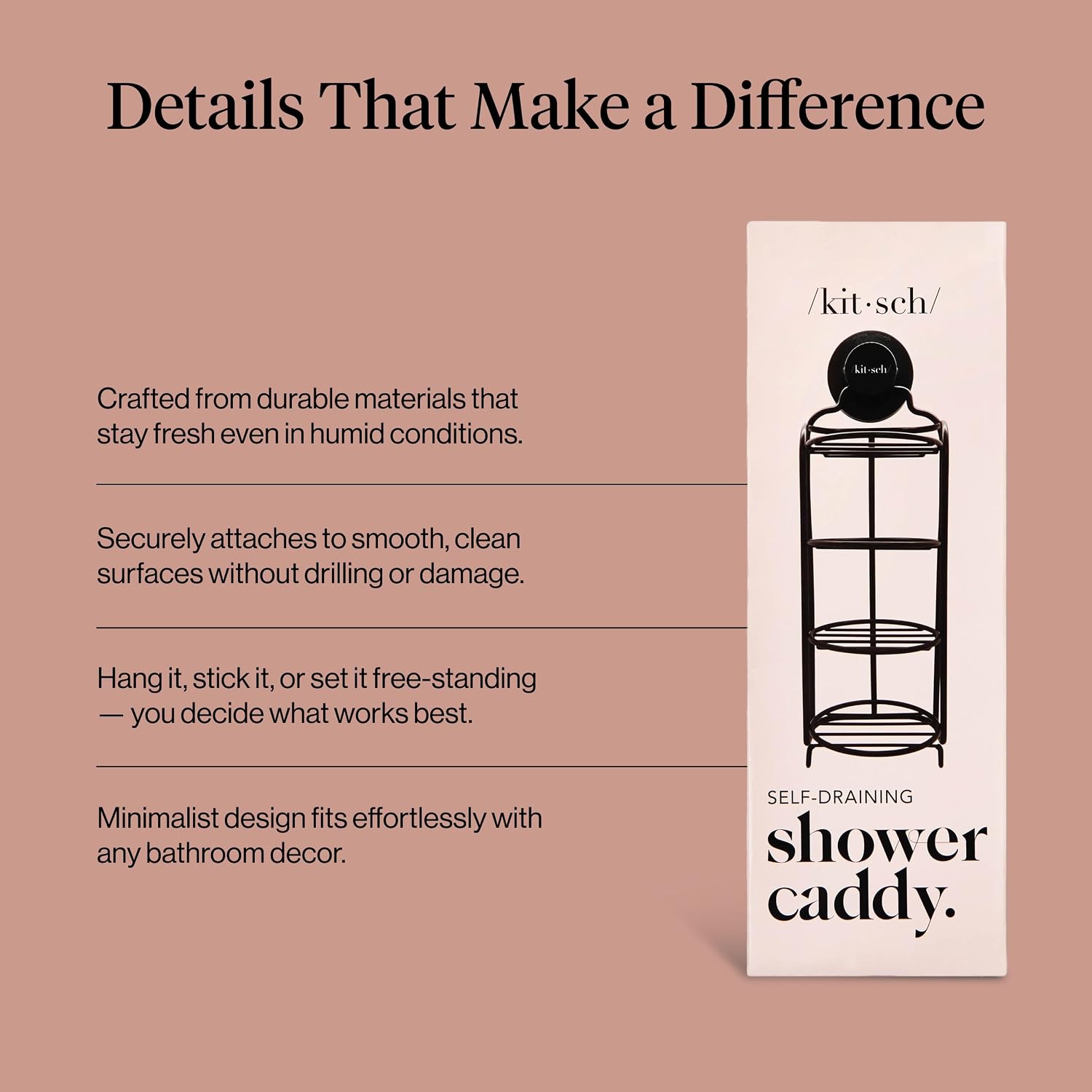 Thumbnail 6 de Kitsch Hanging Shower Caddy with Suction Cup – self-draining bar soap holder for shampoo and conditioner bars