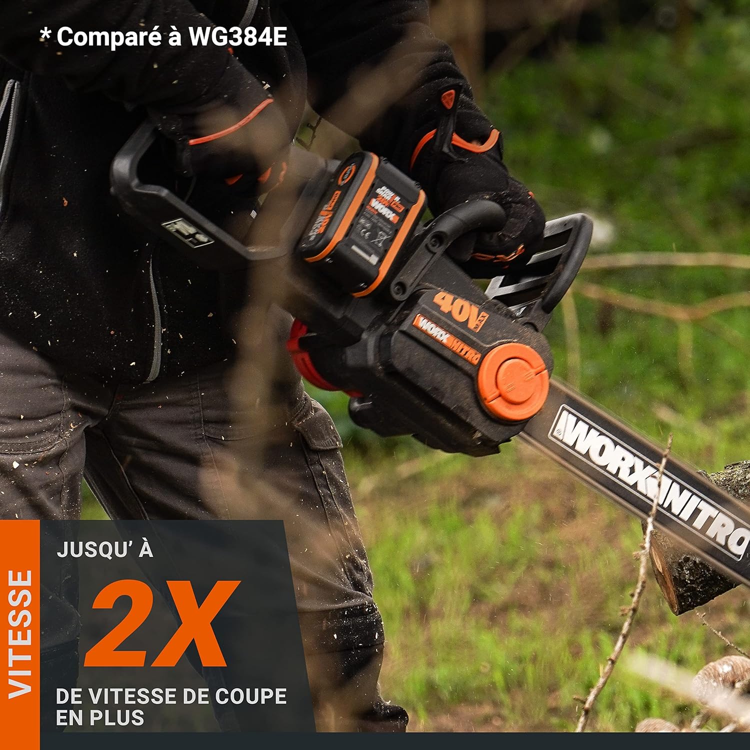Thumbnail 2 de WORX Tronçonneuse Brushless sans fil 40V WG385E.9 — guide 40 cm, autonomie et sécurité adaptés