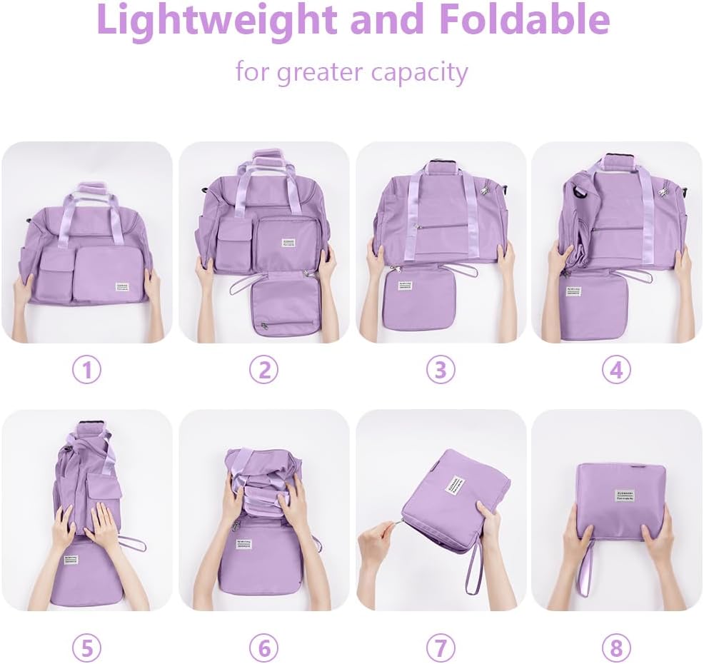 Detalle 2 de flintronic 36L faltbare Reisetasche (50–28–25 cm) – wasserdichtes Oxford, mit Gepäckanhänger, lila