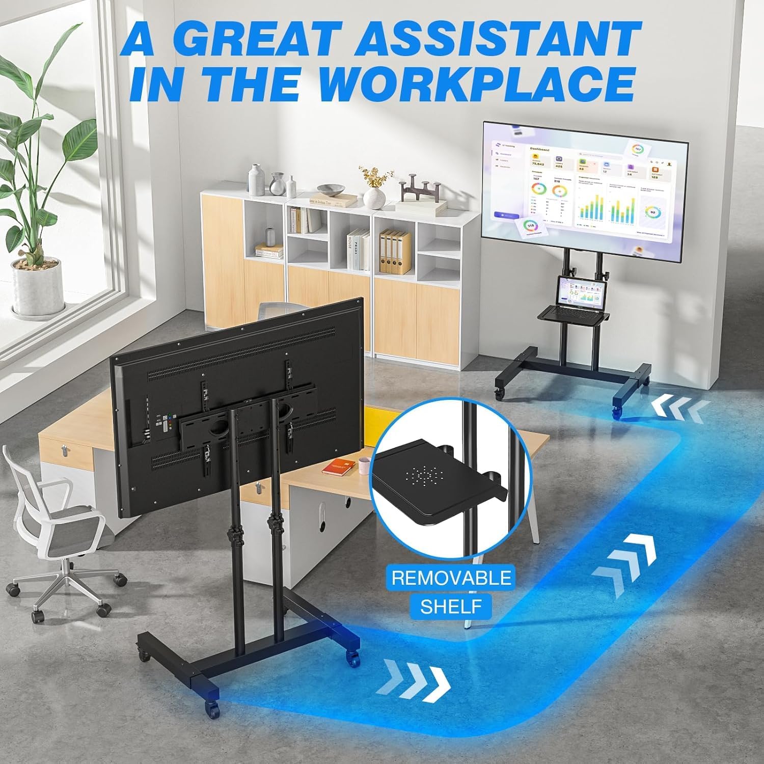 Thumbnail 1 de RFIVER Tall Mobile TV Stand on Wheels (131–181cm), Height Adjustable & Tiltable for 32–80 inch TVs