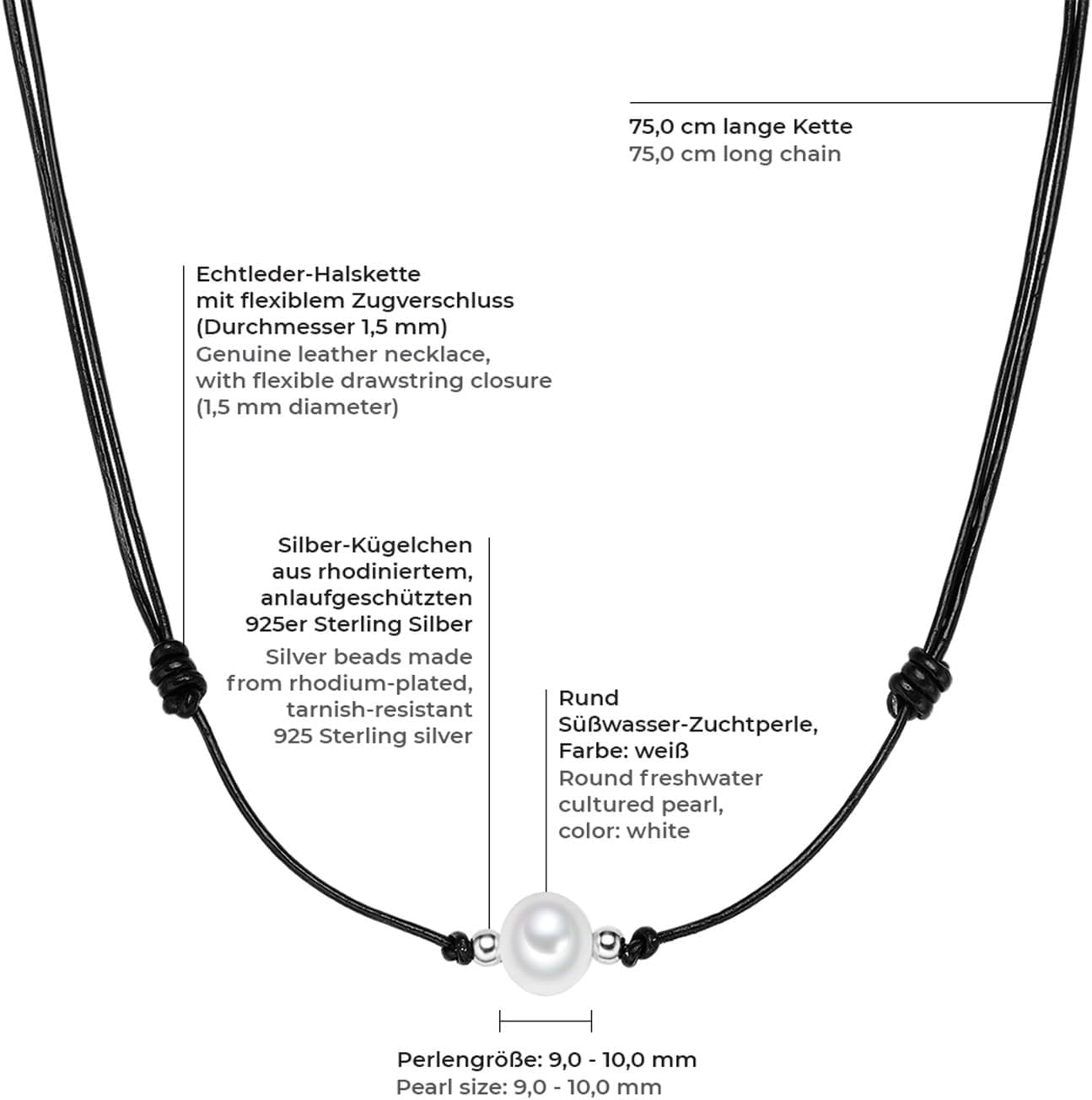 Thumbnail 1 de Valero Pearls Catena da Donna in Argento Sterling 925 con Perle di Acqua Dolce Coltivate bianche