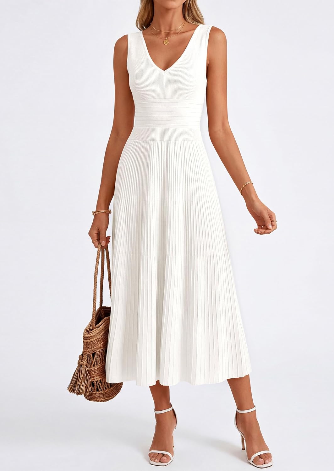 Thumbnail 6 de PRETTYGARDEN Summer Dresses for Women 2026: Pleated Midi Sleeveless V-Neck Dress