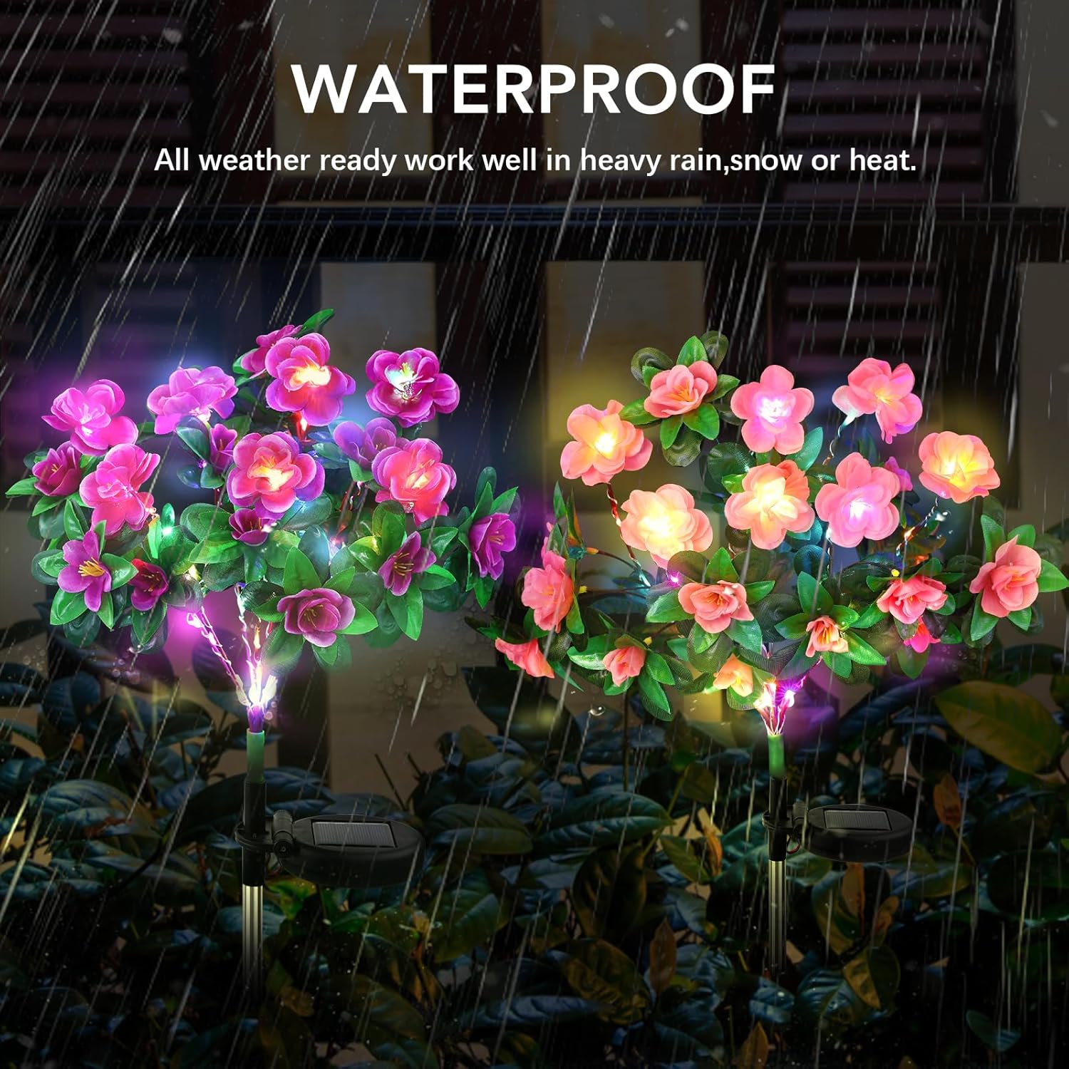 Detalle de FWLWTWSS Solar Flower Lights Outdoor Garden - 2 Pack Rhododendron Solar Lights (Purple)
