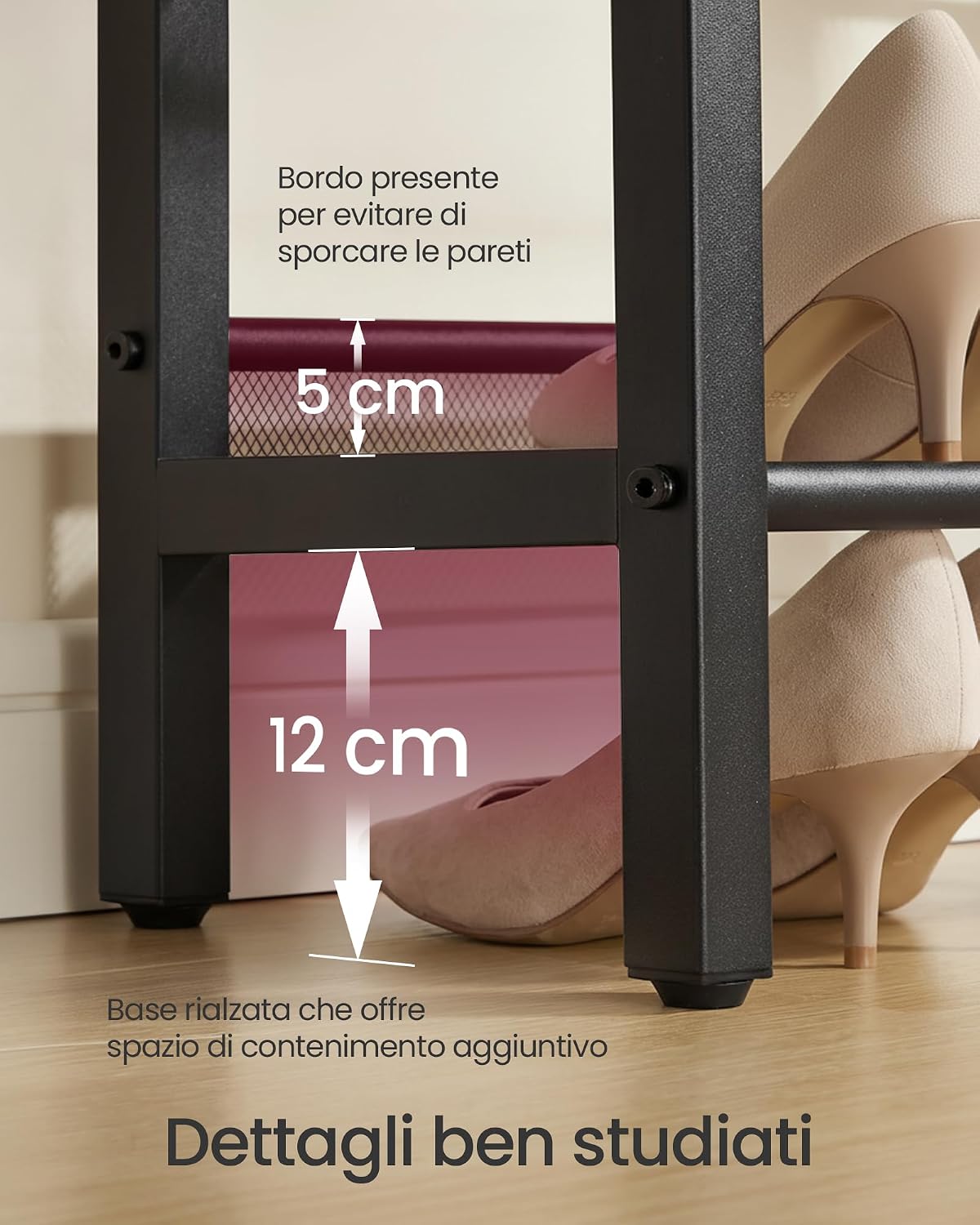 Detalle 1 de VASAGLE scarpiera 3 ripiani 28x75x50