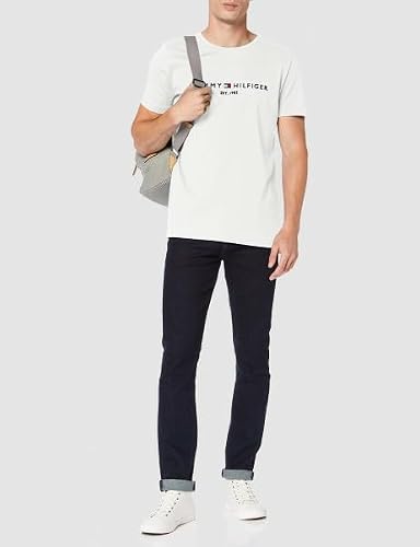 Detalle 2 de Tommy Hilfiger Camiseta de manga corta para hombre Core Tommy Logo (algodón orgánico) cuello redondo, blanco Snow White, talla XL