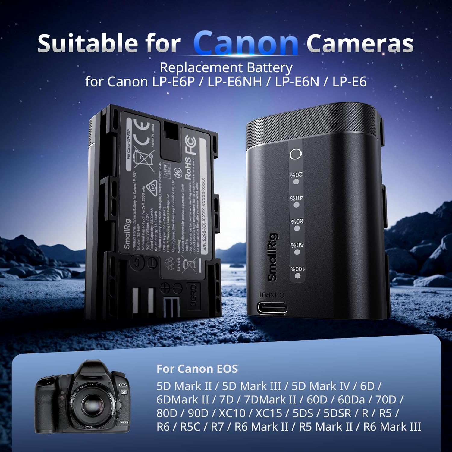 Thumbnail 4 de SmallRig LP-E6P : Batterie LP-E6P 2520 mAh pour Canon avec USB-C et Indicateur LED