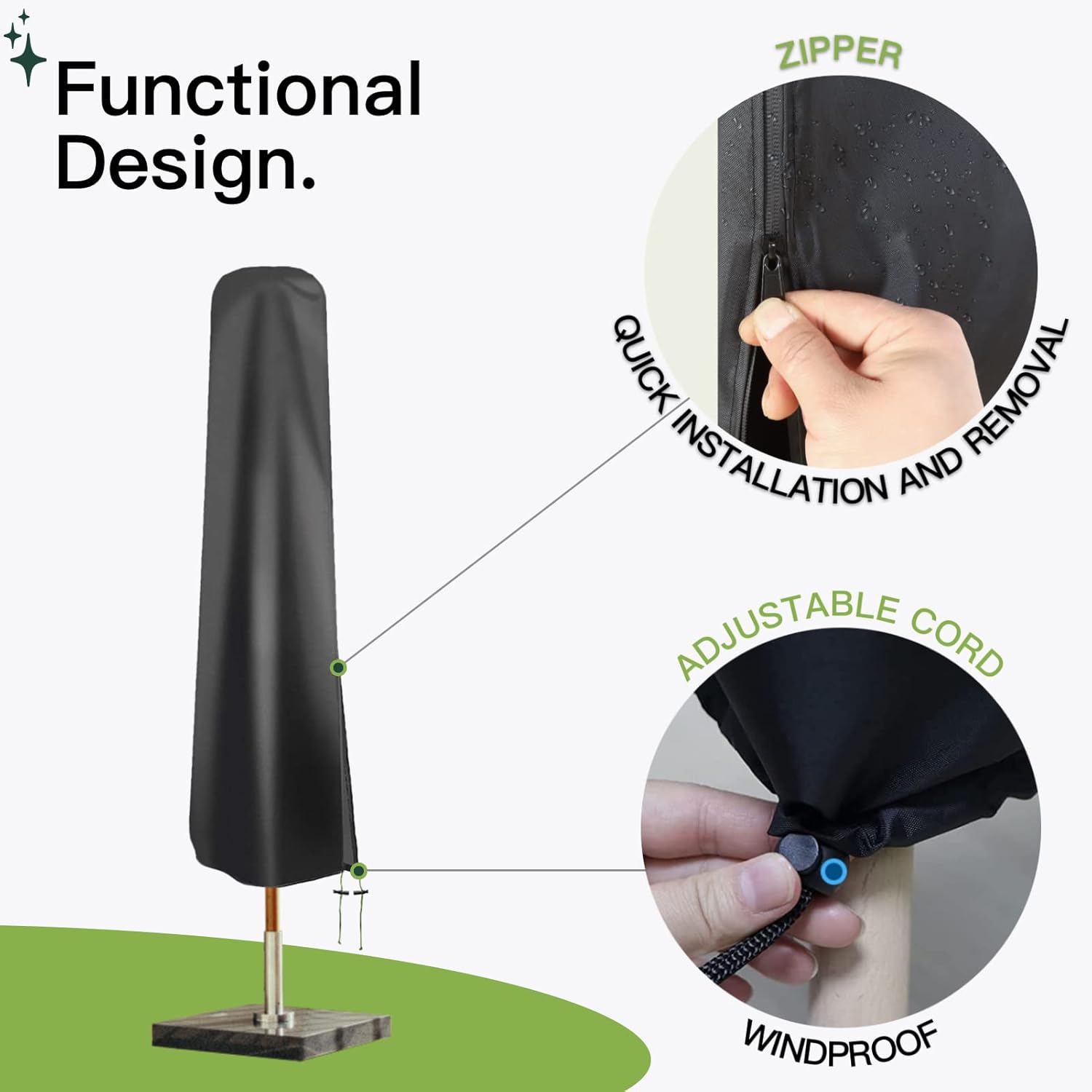 Thumbnail 4 de Awnic Heavy Duty Garden Parasol Cover (420D Oxford, waterproof with zip) – Black, fits up to 11ft