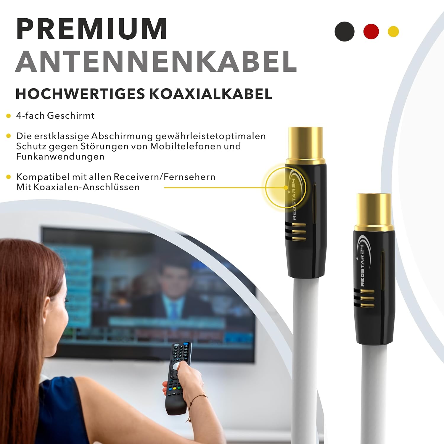 Thumbnail 2 de RedStar24 Antennenkabel 30 m in Weiß – Koaxial IEC Stecker auf Buchse für DVB-T/T2, DVB-C, DAB