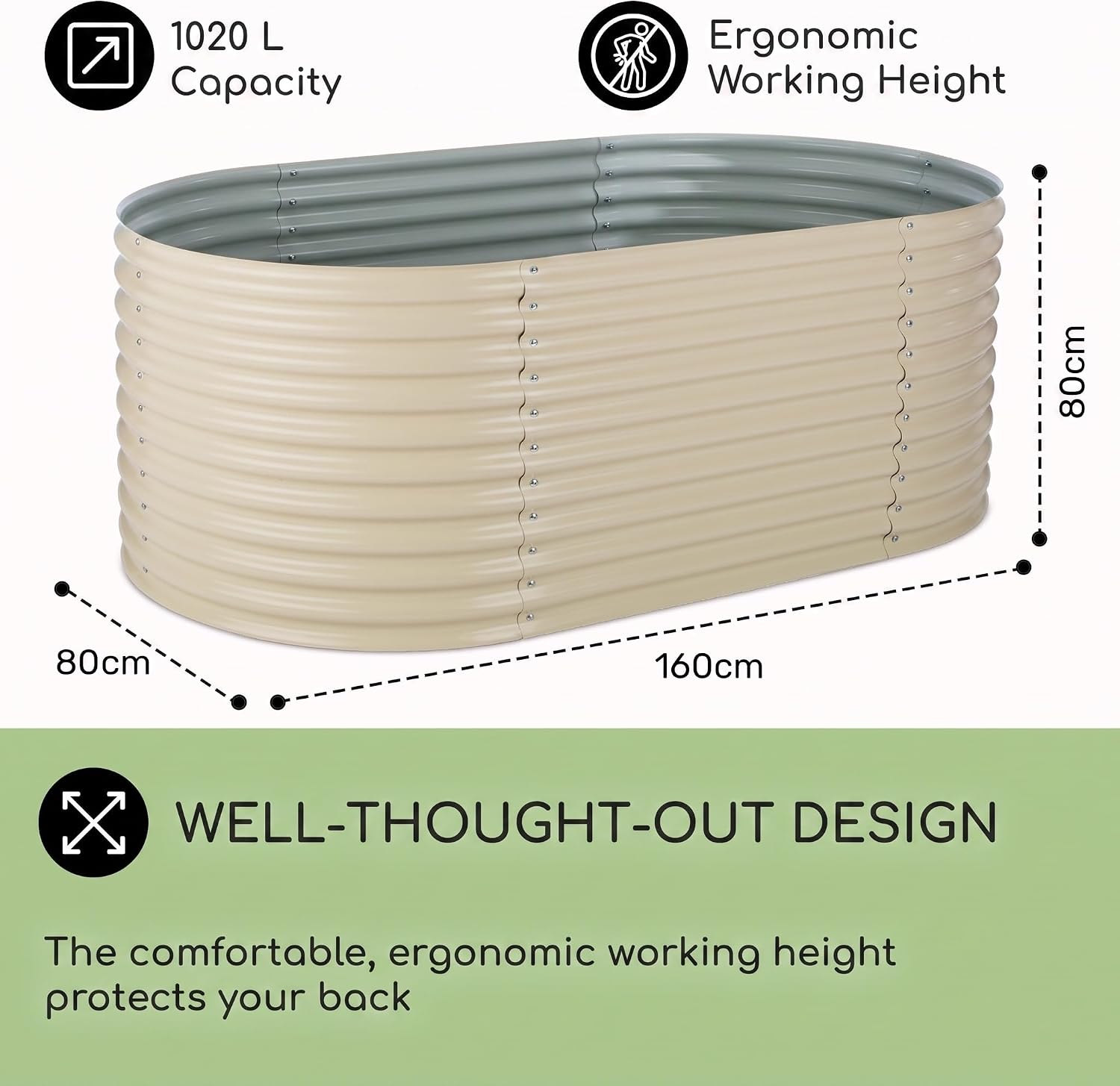 Detalle de Blumfeldt High Grow Raised Garden Bed, Zinc-Aluminium Steel, 160 x 80 x 80 cm