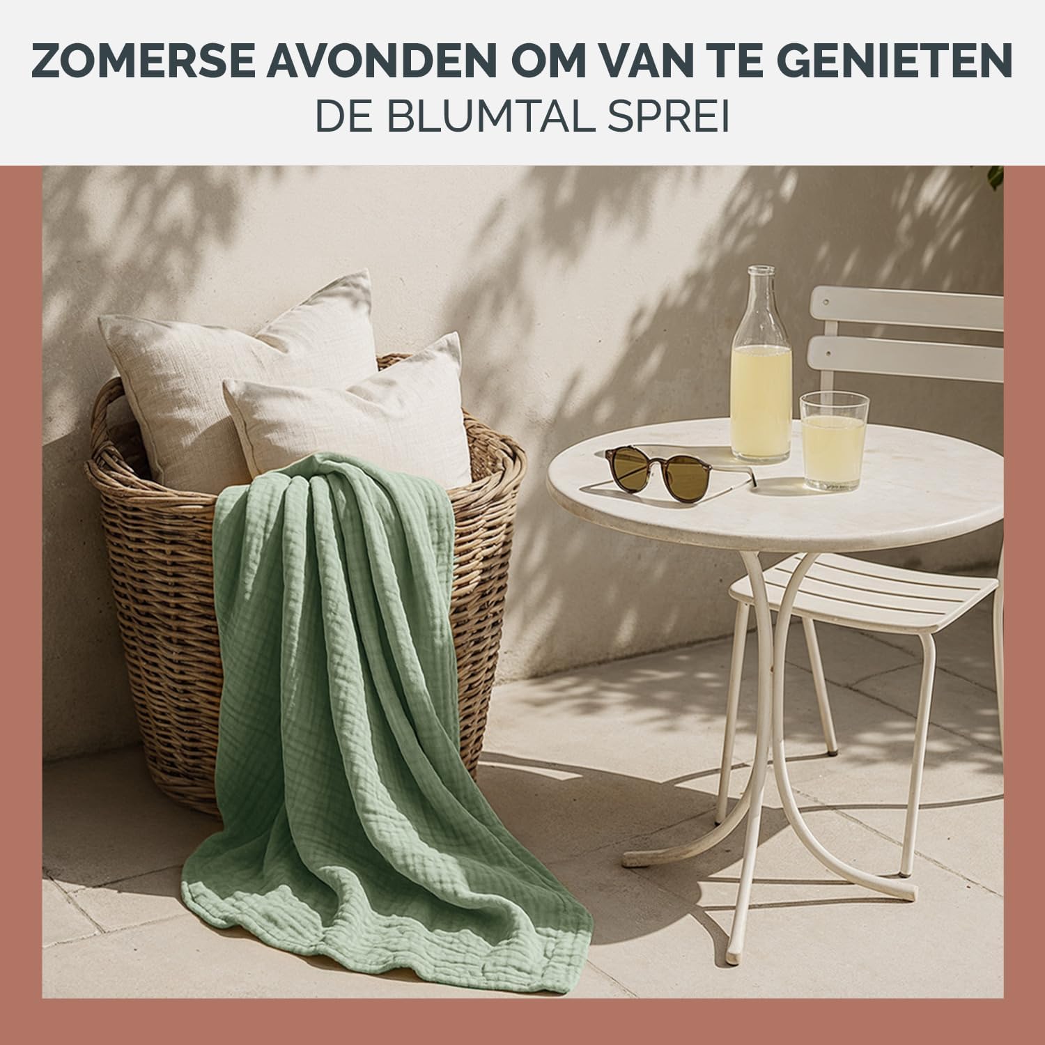 Detalle de Blumtal EB0277 mousseline deken 150 x 200 cm van katoen, zomergroen