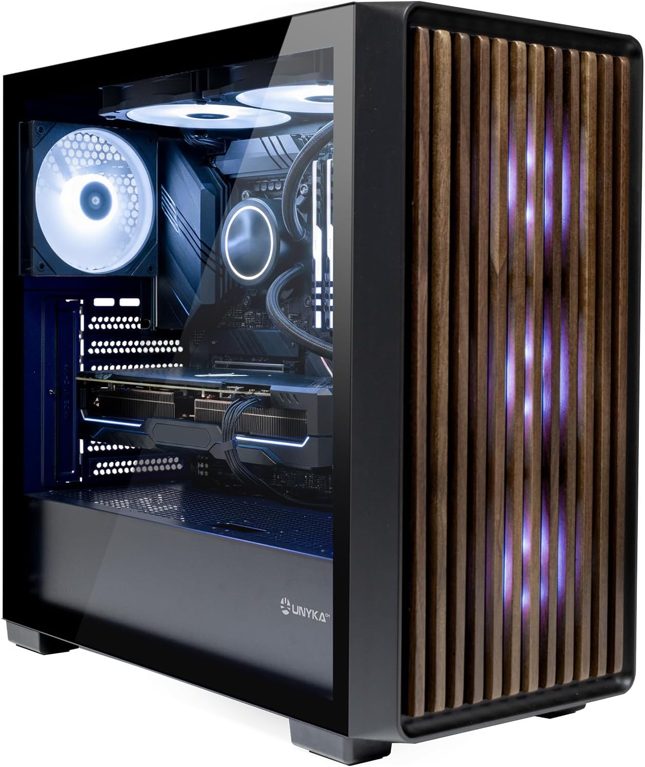 Detalle de UNYKAch REVELAT MADEIRA Black – obudowa Full Tower z drewnianym frontem