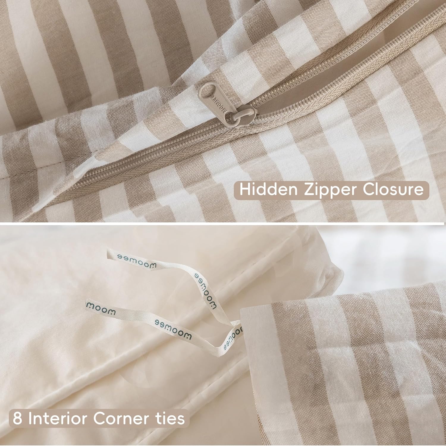 Thumbnail 6 de MooMee Striped Duvet Cover Set in Washed Cotton (Queen 90"x90")