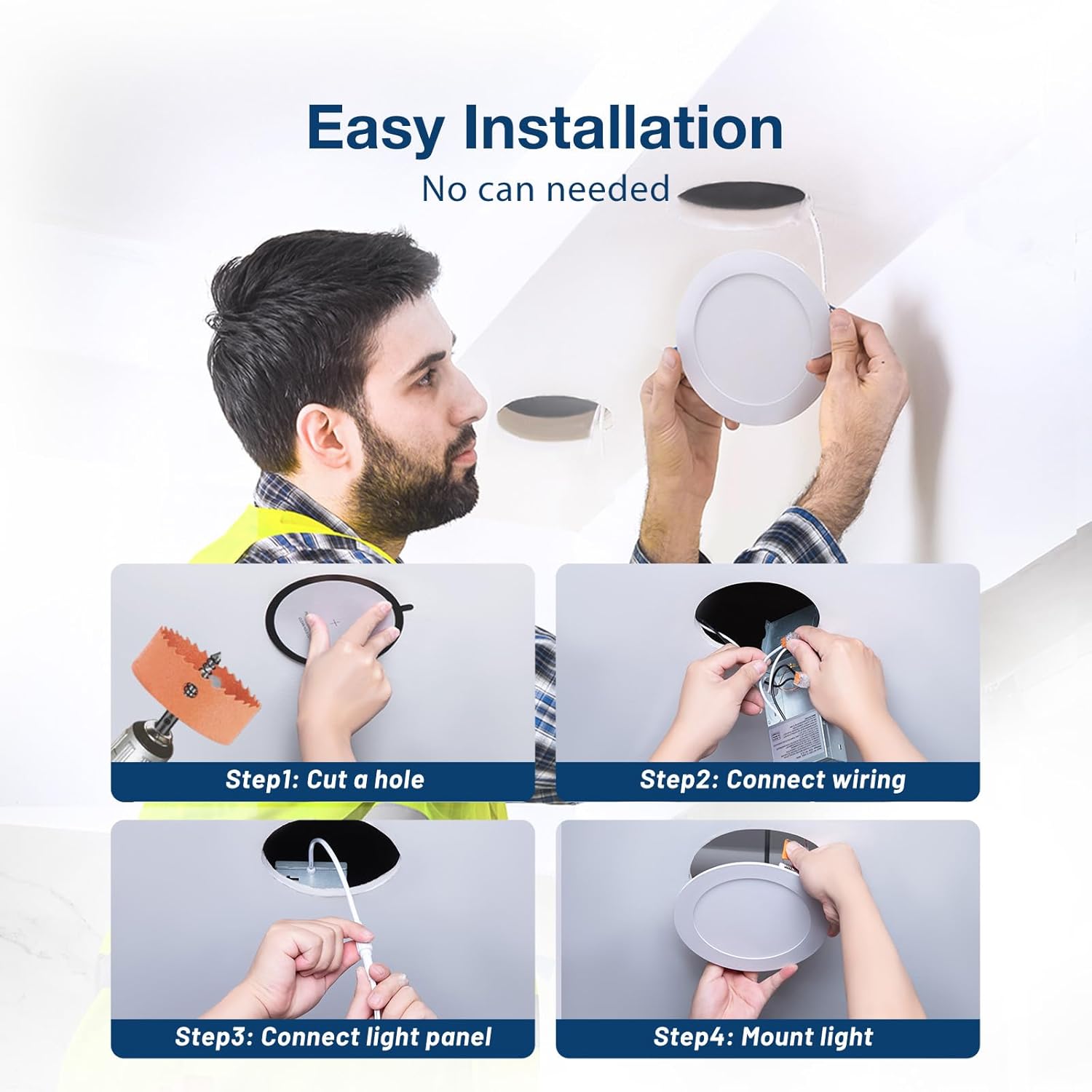 Thumbnail 4 de Amico 48 Pack 6-Inch 5CCT Ultra-Thin LED Recessed Lights (Dimmable, ETL & FCC) with Junction Box