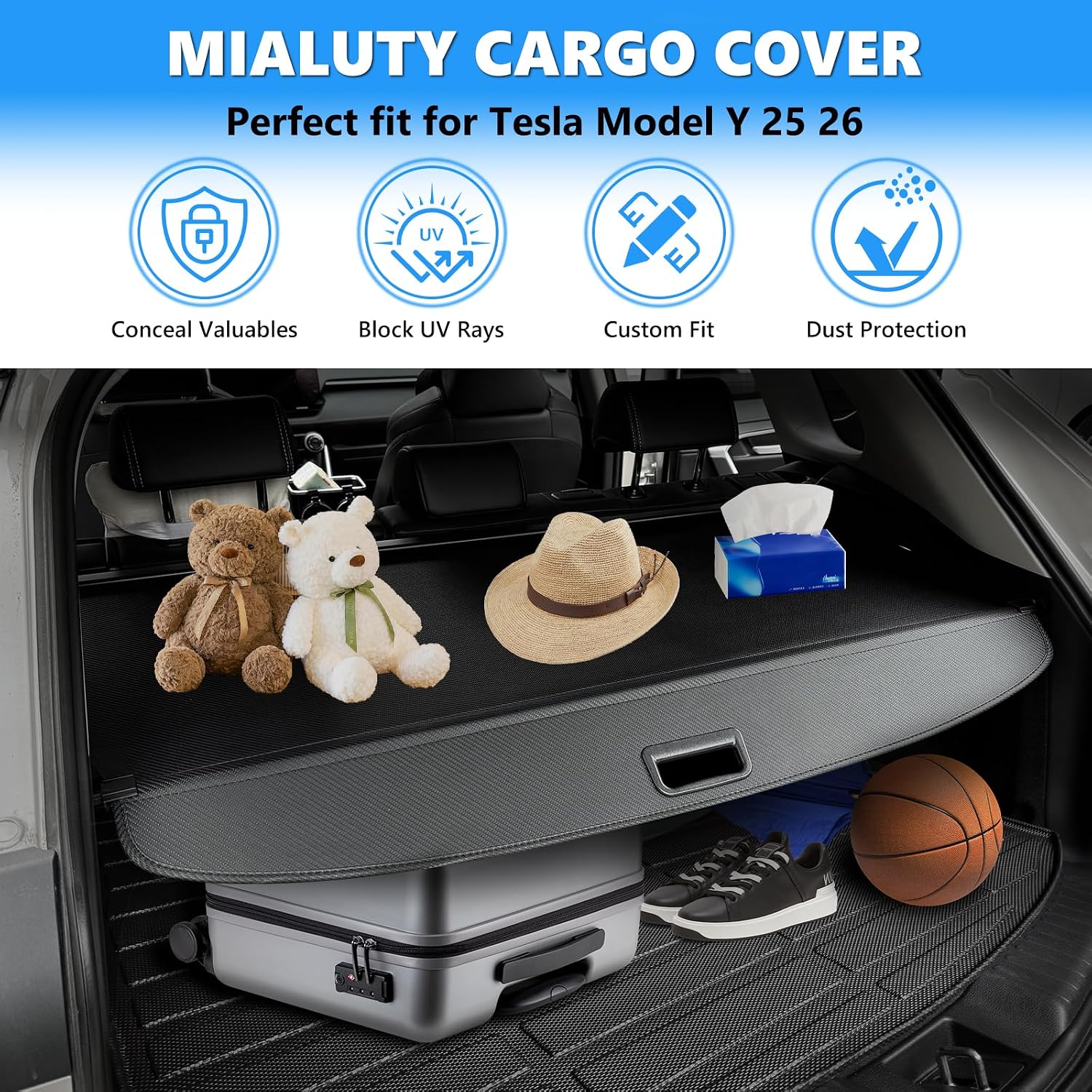 Detalle de MIALUTY Retractable Cargo Cover for Tesla Model Y Juniper