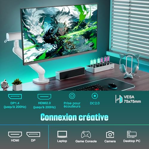 Detalle de Minifire Écran PC Gamer 24 Pouces – 200 Hz, 1 ms, FreeSync, FHD, sans bordure (MFG24F4H)