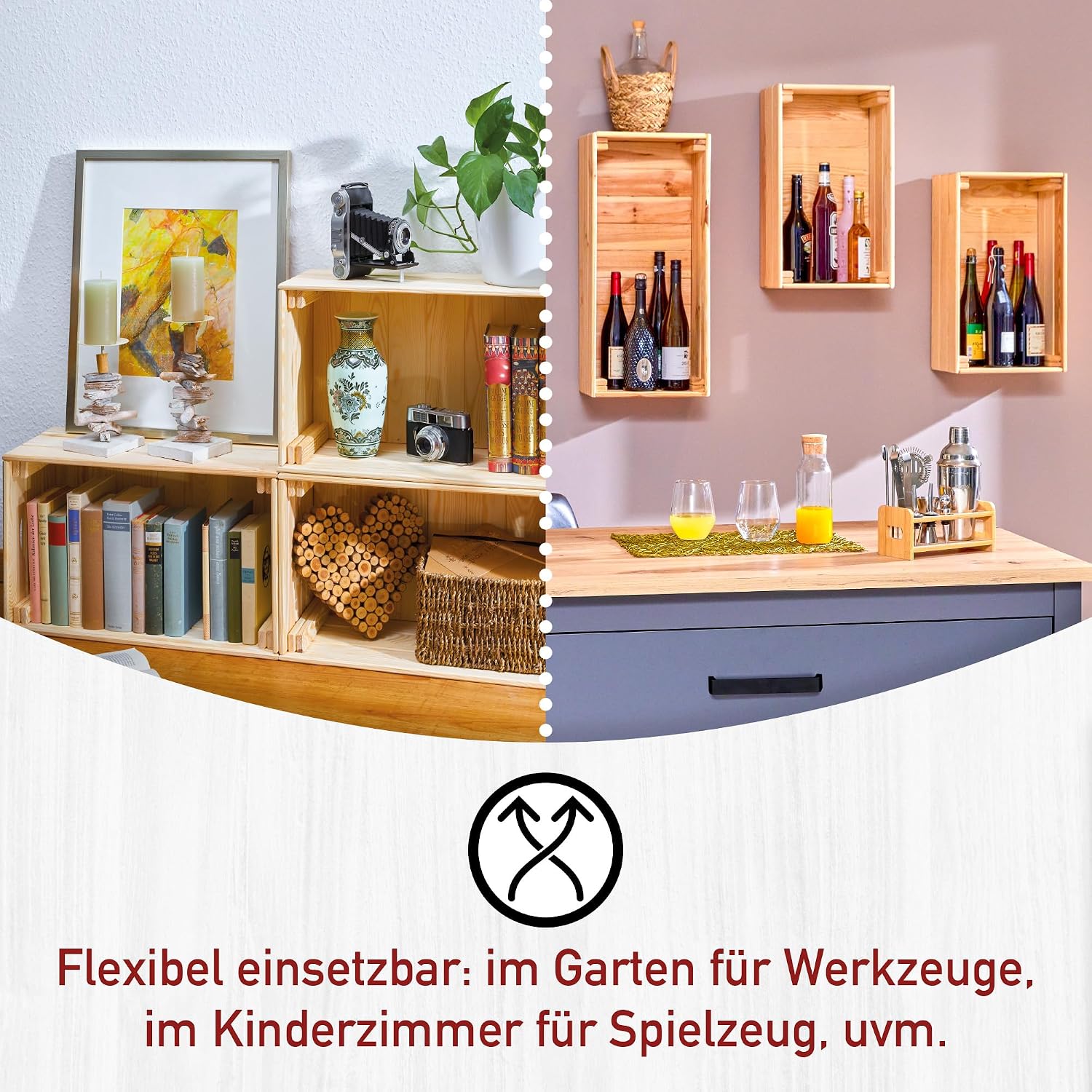 Detalle 2 de Inter Link Holzkiste Stapelkiste 51 x 31,5 x 23 cm