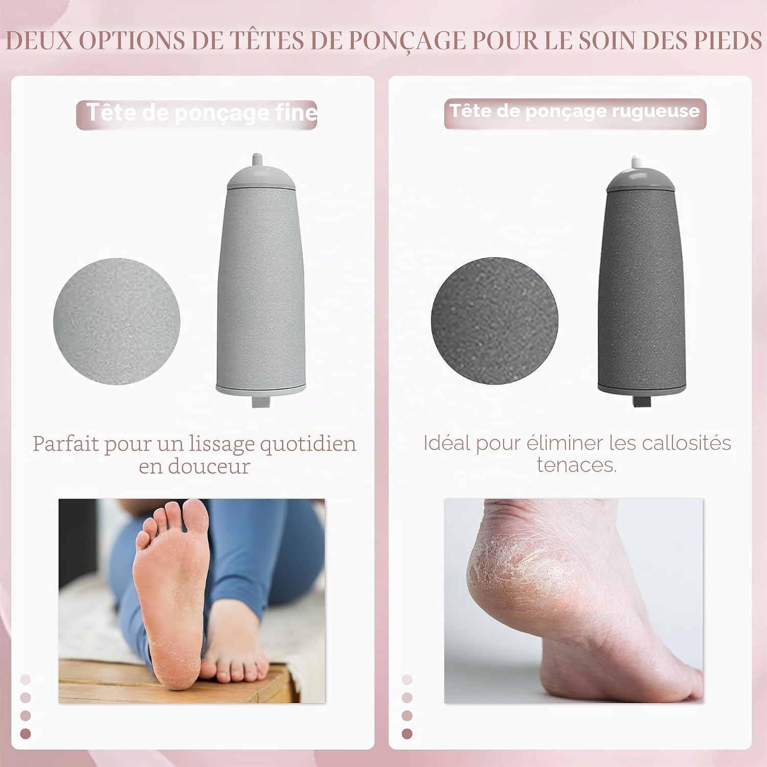Detalle 2 de Dissolvant de callosités électriques pour les pieds rechargeable avec 2 têtes