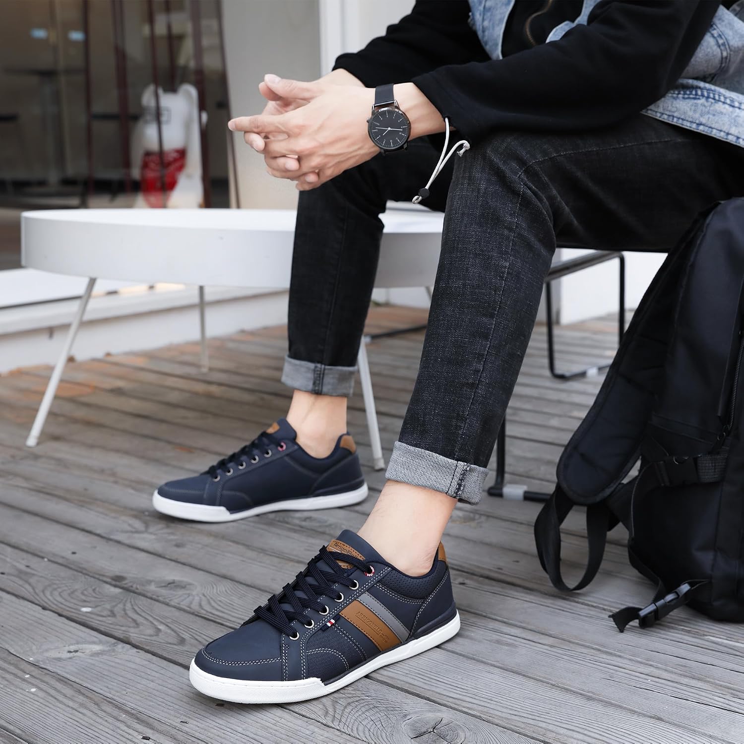 Detalle de Mens Casual Shoes Leather Trainers Classic Sneakers with Lace Up Comfort