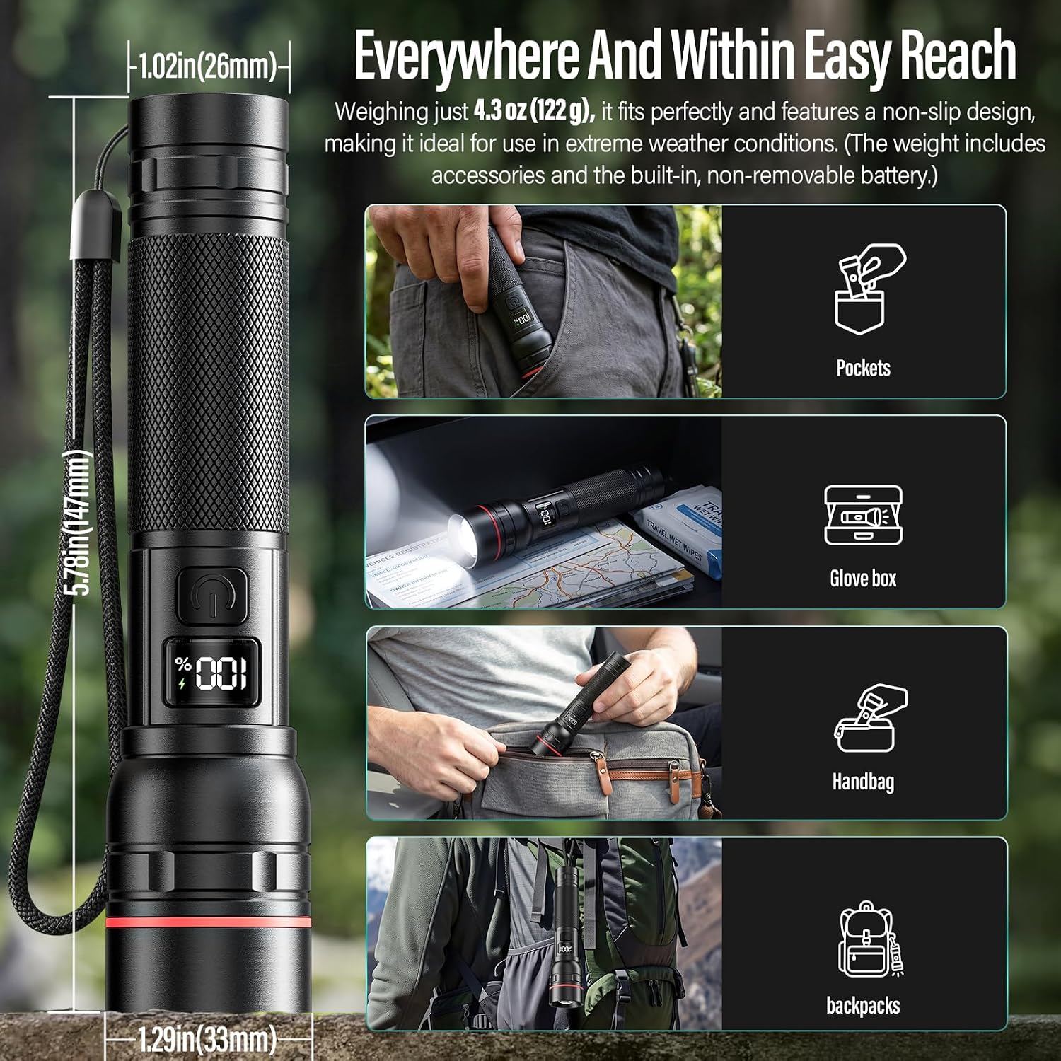 Detalle de RECHOO Rechargeable Flashlights 2 Pack: Super Bright LED Torches with LCD Display