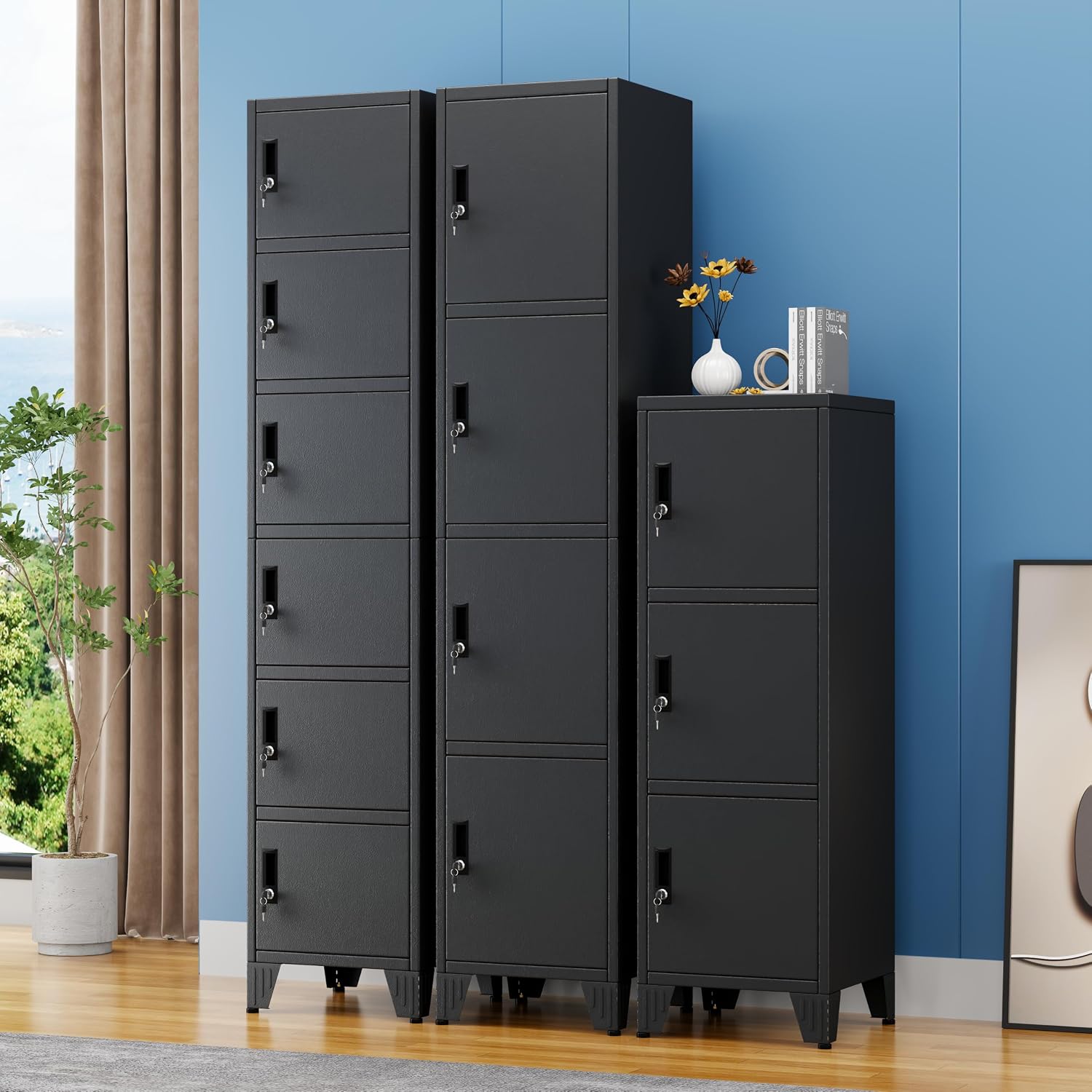 Detalle de GDNVBRDS 6Locker 71-Inch Metal Locker Cabinet, 6 Keyed Compartments