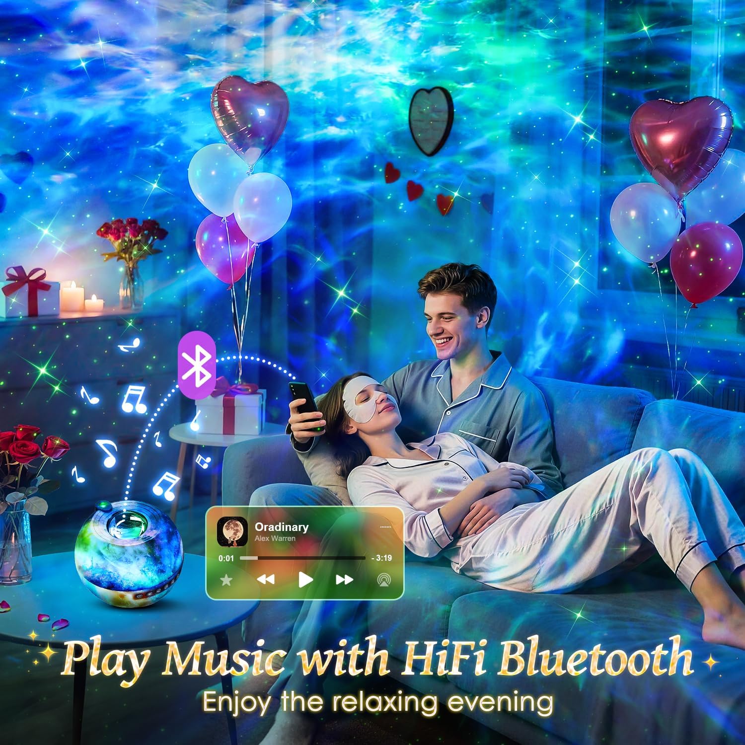 Detalle de One Fire WH-E14A Galaxy Projector with Multicolor Effects and Bluetooth Audio