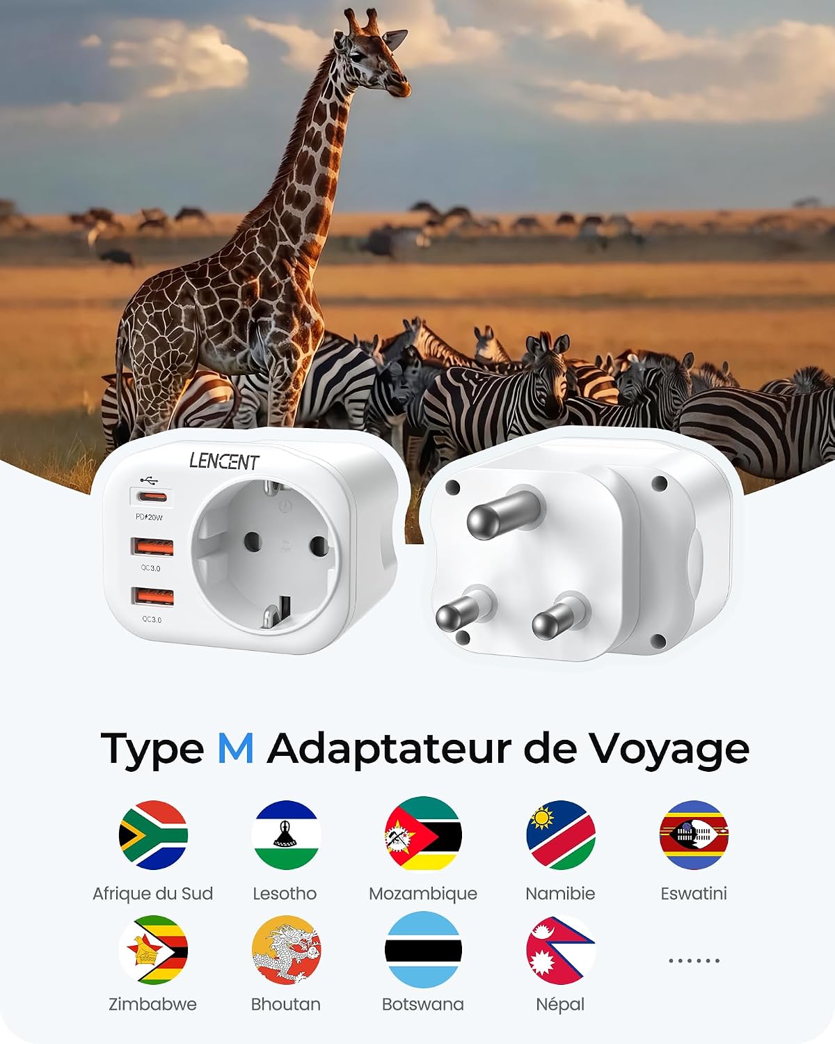 Detalle 2 de LENCENT Adaptateur voyage 4 en 1 Type M