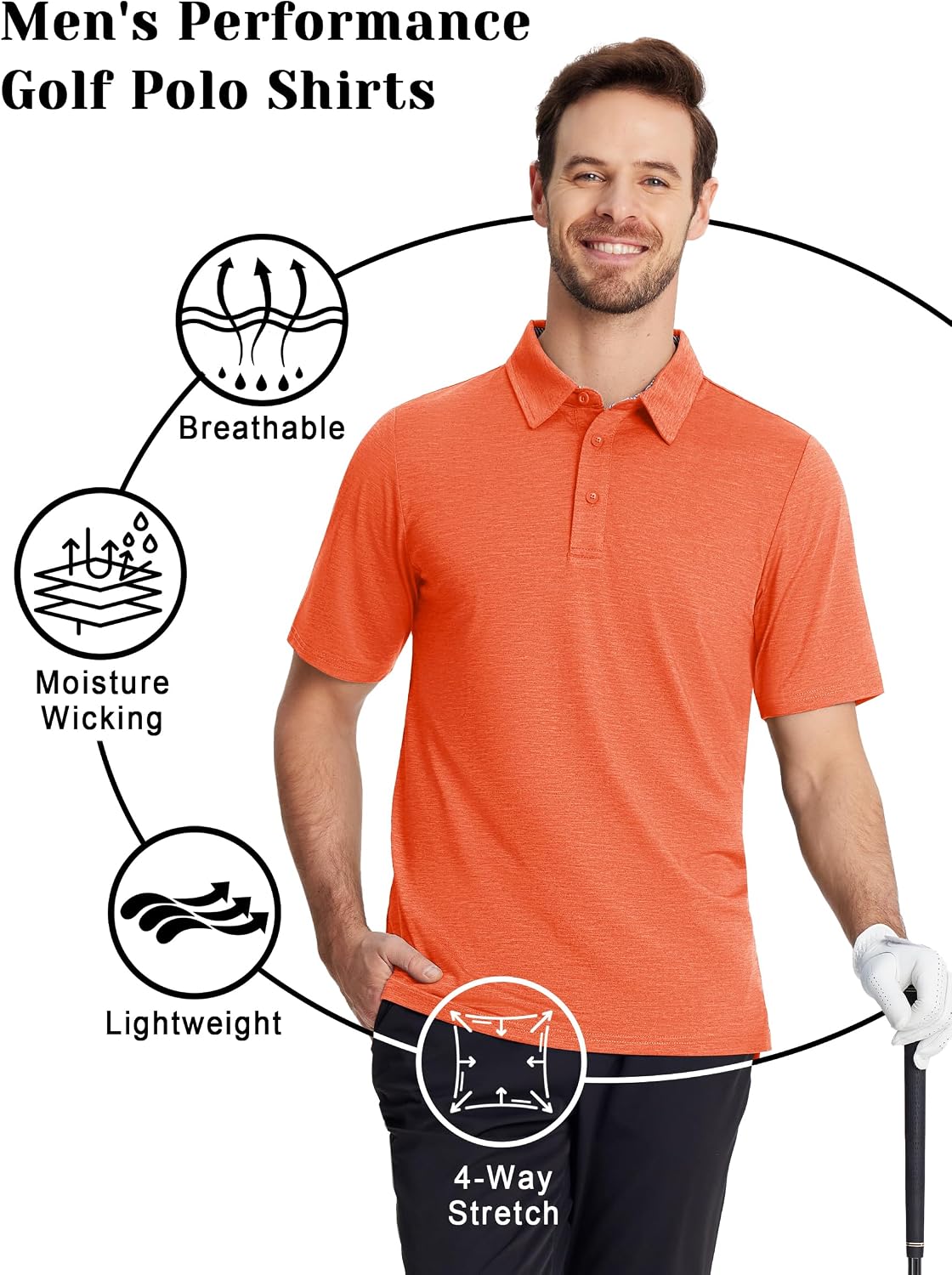 Detalle de TACVASEN Men's Golf Polo Shirt, Lightweight Quick-Dry, 3-Button