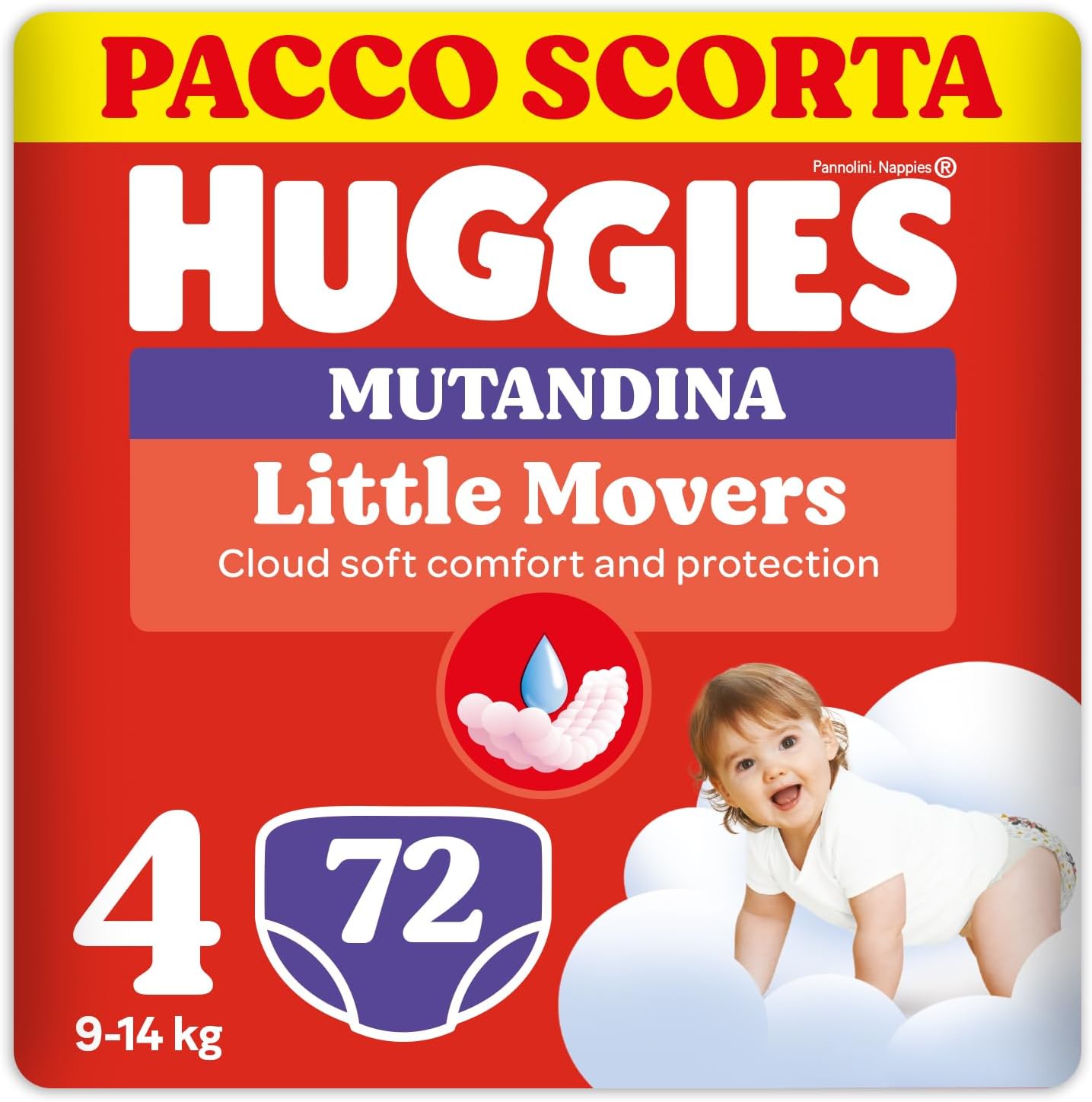 Detalle de Huggies Little Movers Mutandina Taglia 4 (9-14 kg) – Pacco Scorta, 72 Pz