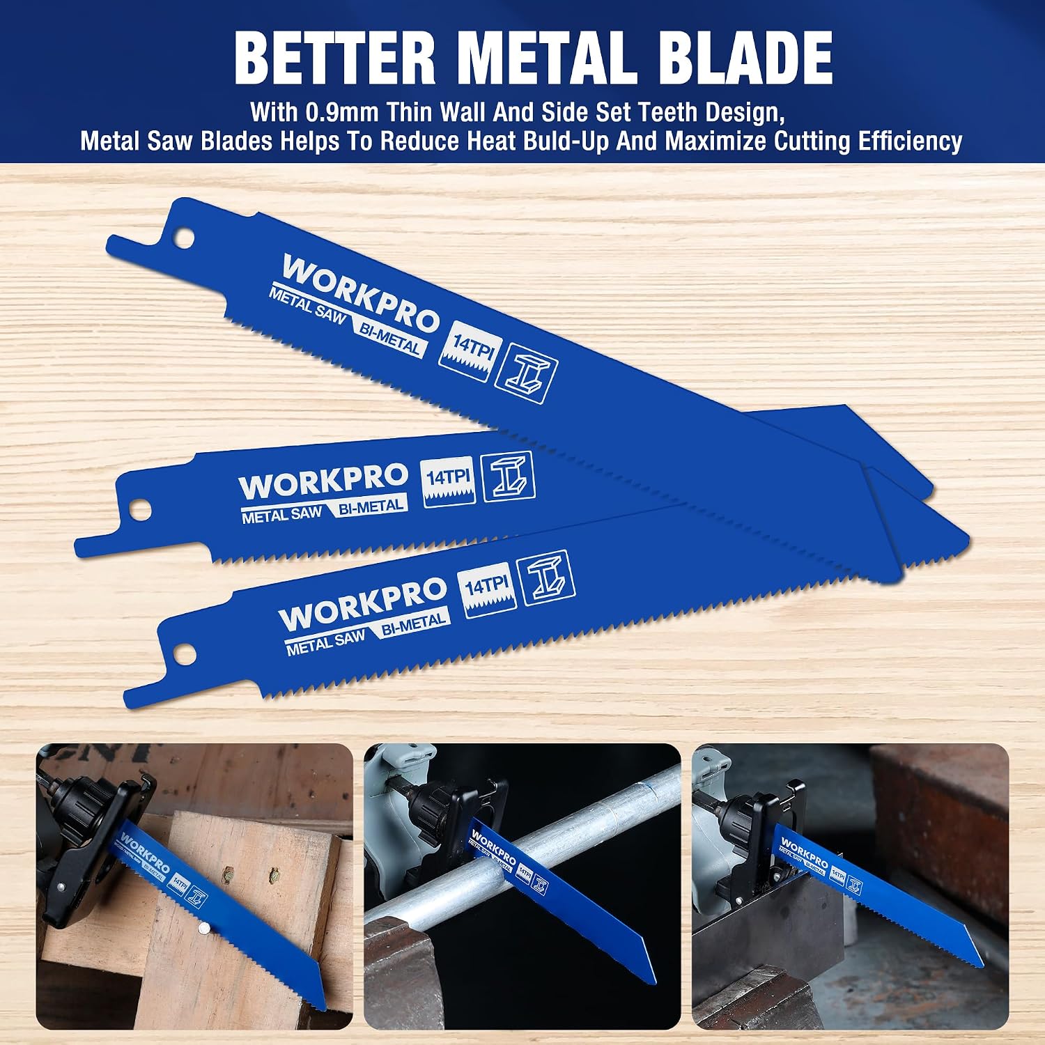 Thumbnail 6 de WORKPRO set van 10 bi-metalen reciprozaagbladen met opbergdoos, 152 en 230 mm