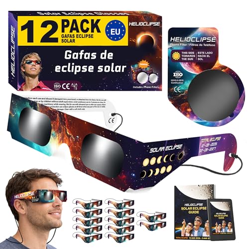 Detalle de Helioclipse 12 Gafas Eclipse Solar homologadas ISO 12312-2 CE para 2026