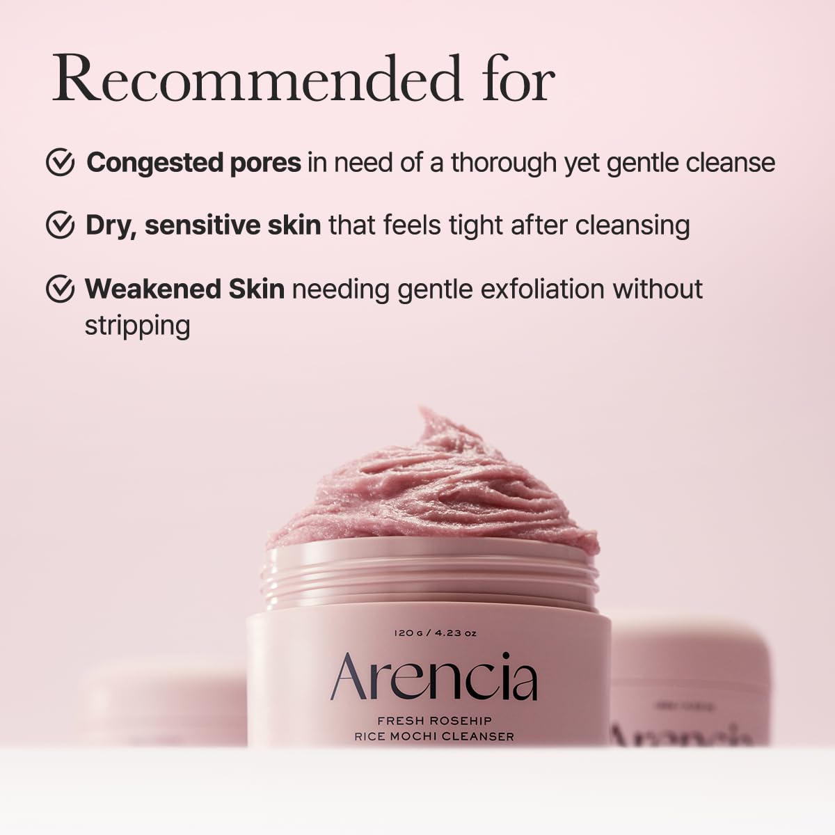 Detalle 2 de ARENCIA Rosehip Brightening Rice Mochi Face Cleanser & Daily Scrub (4.23oz) — Moisturizing exfoliating daily wash