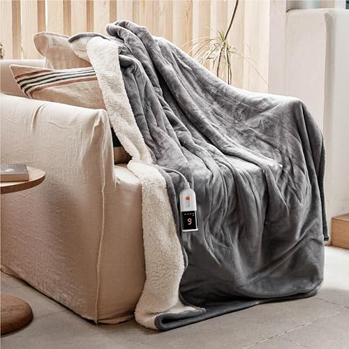 GOTCOZY Manta Eléctrica Grande 130x180 cm - Manta Térmica Suave y Sedosa con 6 Niveles de Calor y Temporizador de Apagado Automático 10 Horas, para Hogar y Oficina, Lavable a Máquina (Gris)