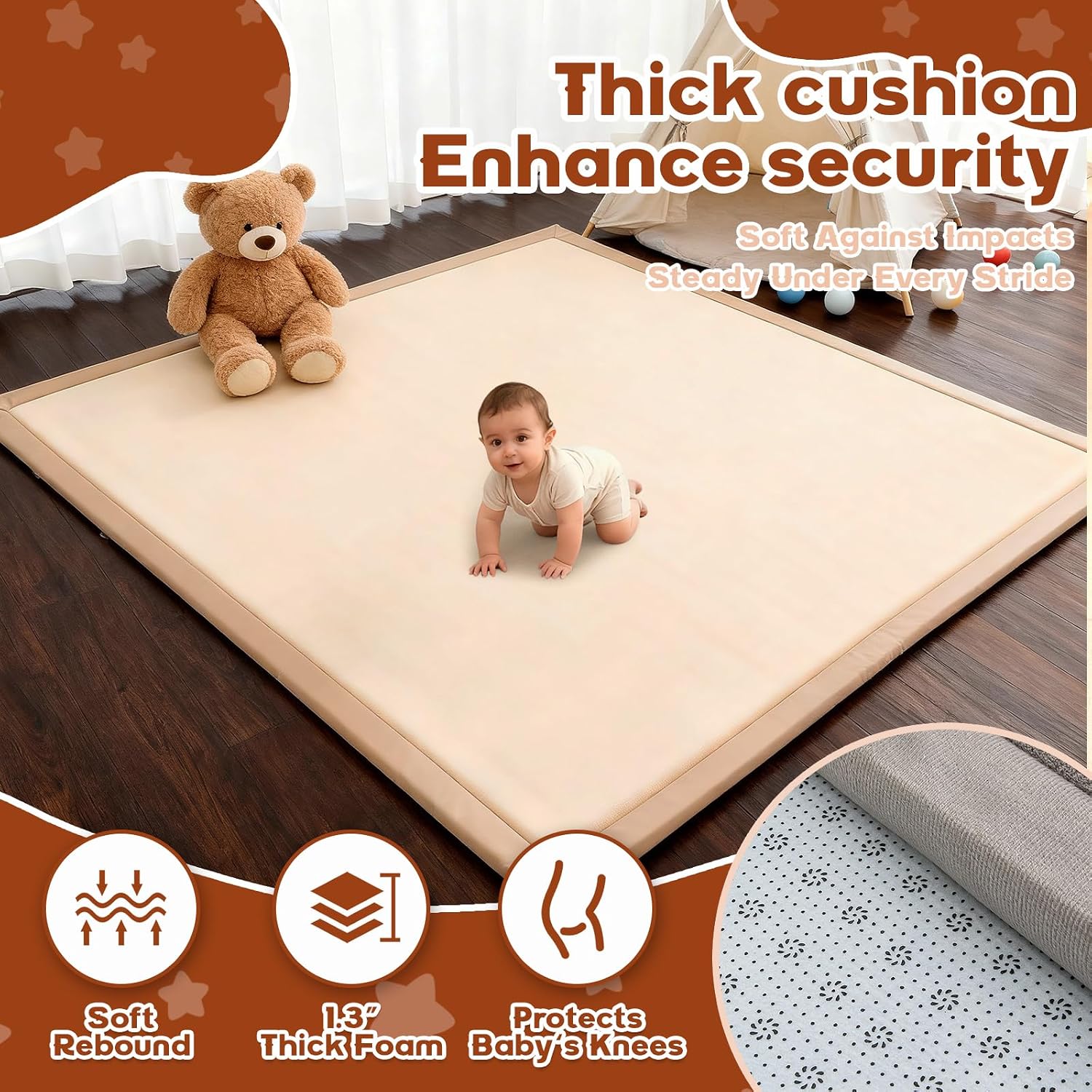Thumbnail 6 de RONGFA 79" x 71" Baby Play Mat with 1.3-Inch Memory Foam, Brown