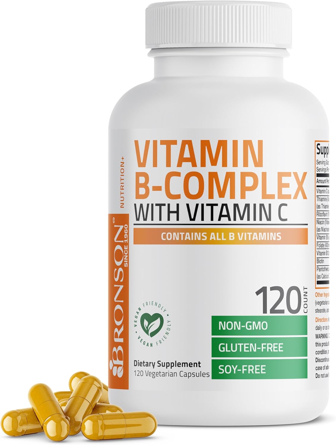 Detalle de Bronson 1152-120 Vitamin B Complex with Vitamin C, 120 Vegetarian Capsules