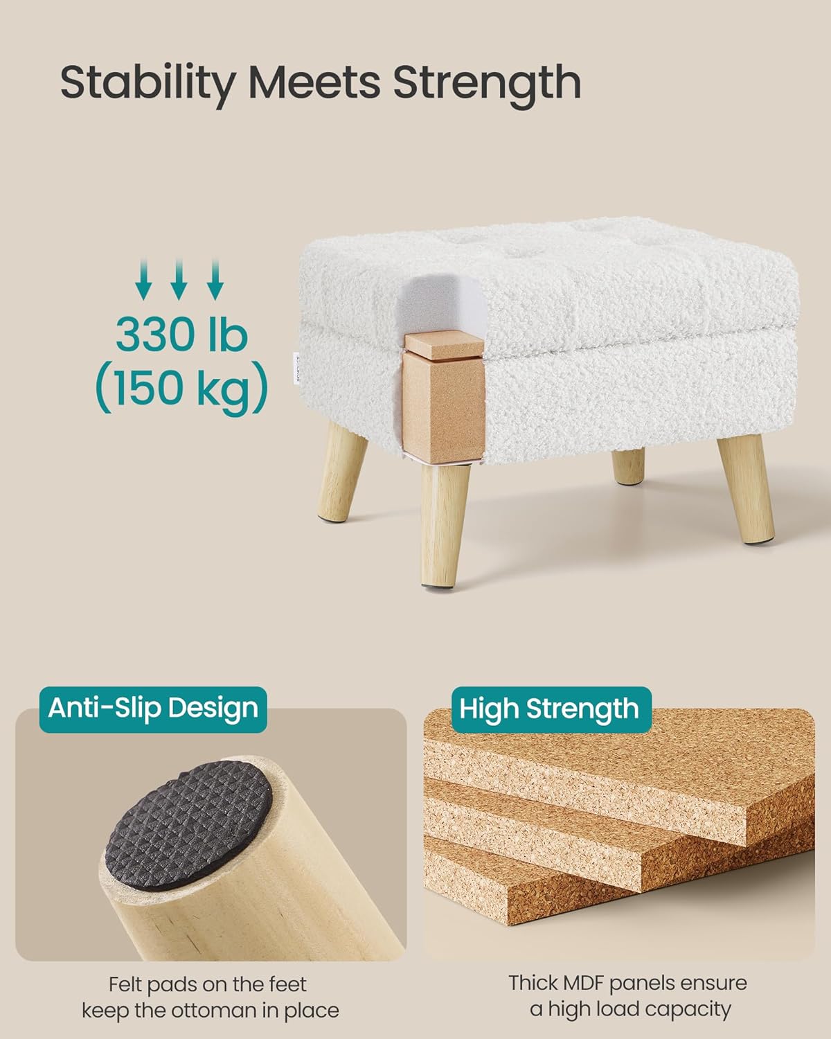 Thumbnail 6 de SONGMICS Storage Ottoman, 15.7-Inch