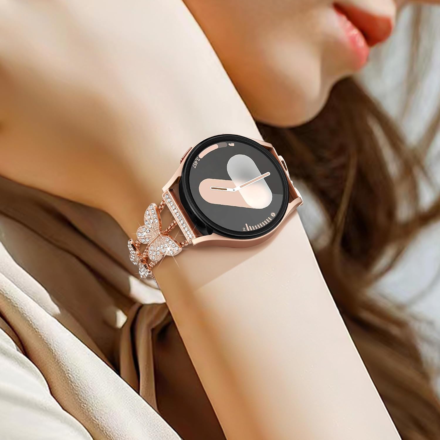 Detalle de Ocaer Bling Metal Watch Strap for Samsung Galaxy Watch Series (20mm) — Women’s 40mm–44mm and 43mm–47mm, with Butterfly Rhinestones