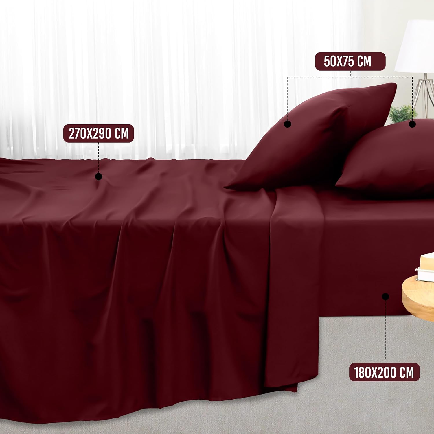 Detalle 2 de Utopia Bedding Set lenzuola matrimoniali 180x200 cm bordeaux
