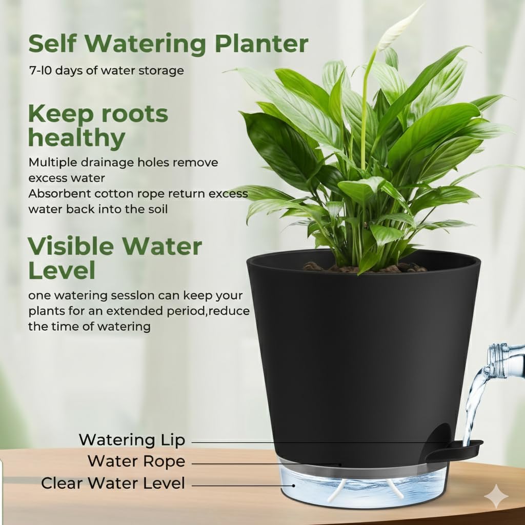 Detalle de Zishine Self-Watering Plant Pots, 6-Pack with Clear Reservoir, 4–7 in