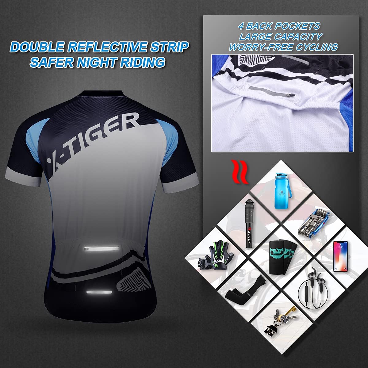 Thumbnail 3 de X-TIGER Ciclismo Uomo 5D Gel Salopette: pantaloncini imbottiti per lunghe pedalate