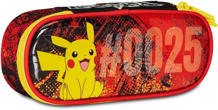 Detalle de Seven Trousse monozip ROUND PLUS Pokémon Pikachu jaune rouge avec organisateur intérieur et élastiques