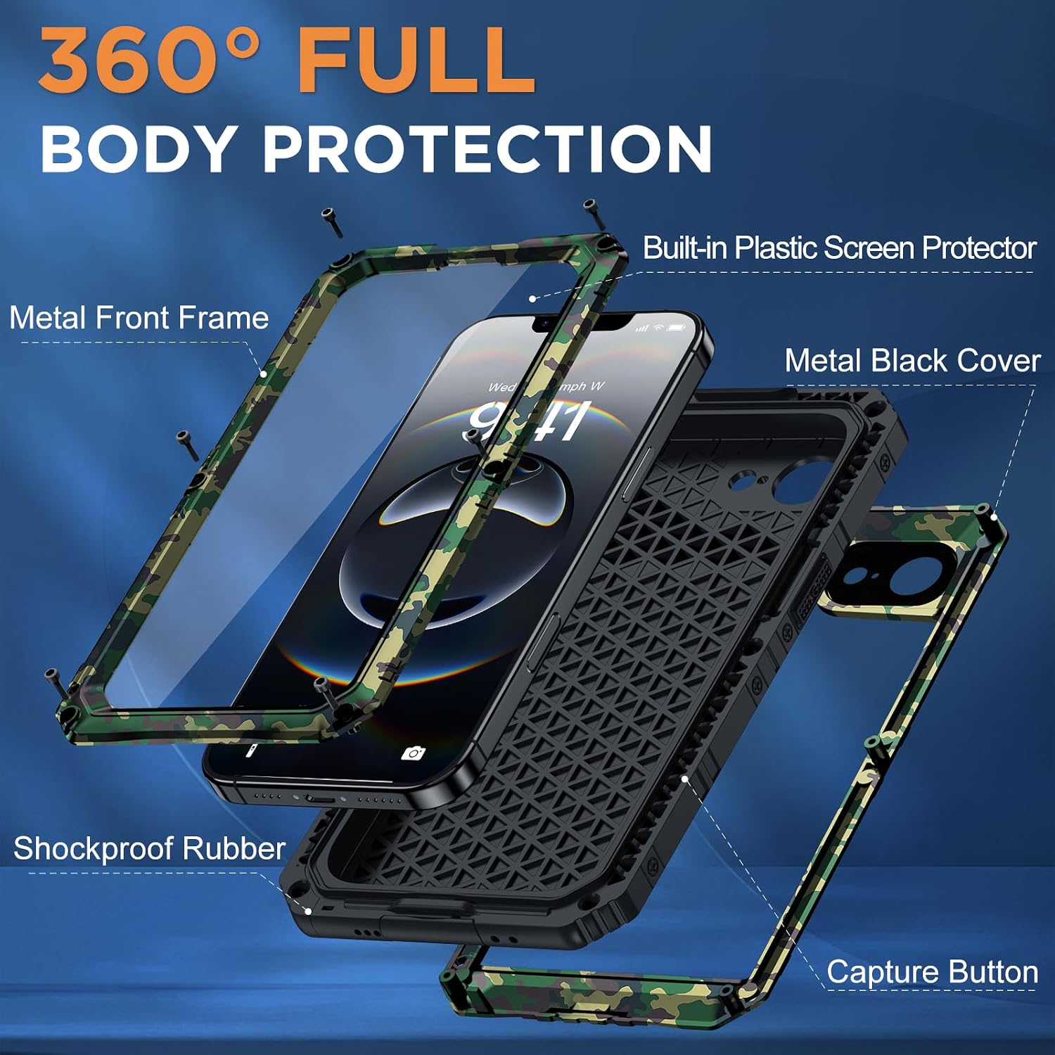 Detalle de Beeasy Robust Series Waterproof iPhone 16e / 17e Case (IP68) – Heavy-Duty Metal Armour, Shockproof & Dustproof, Black