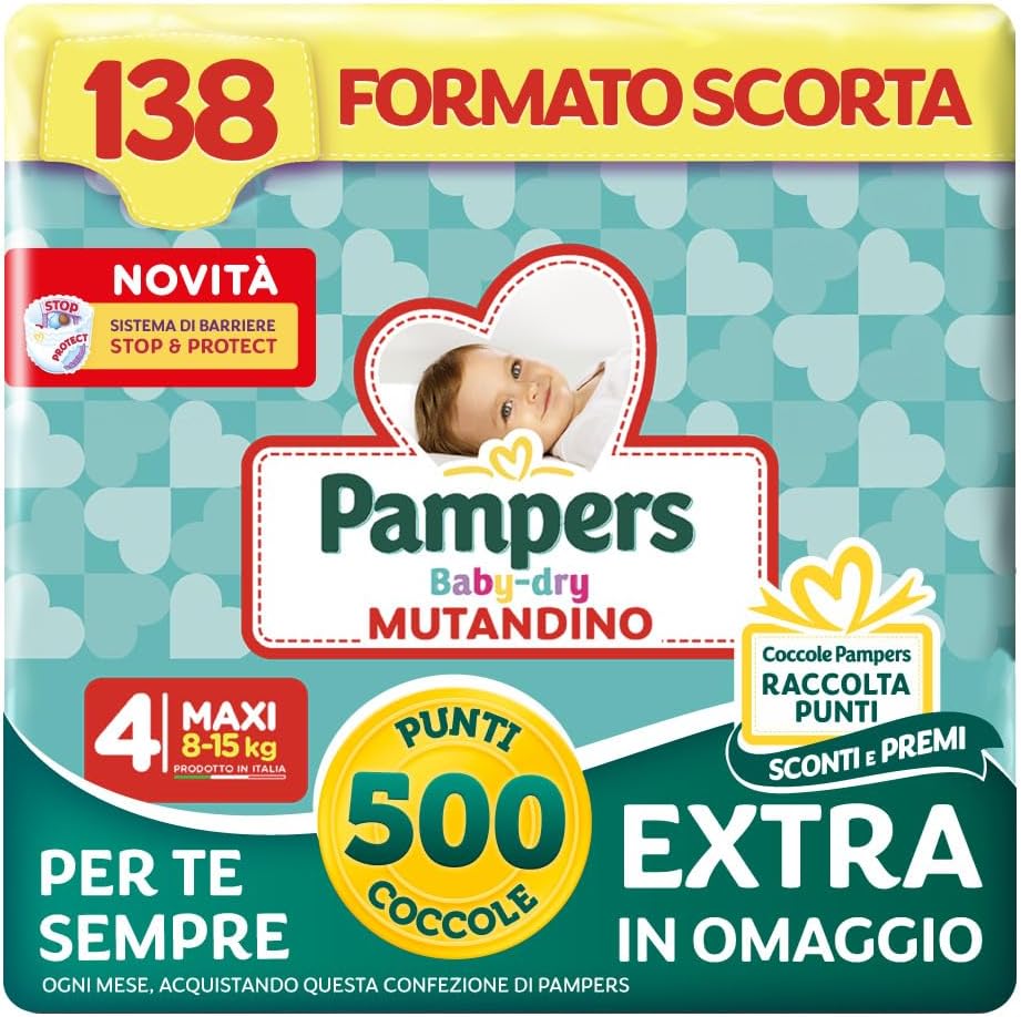 Detalle de Pampers Baby Dry Mutandino Maxi Taglia 4 (8-15 kg) – 138 pannolini + 500 punti omaggio