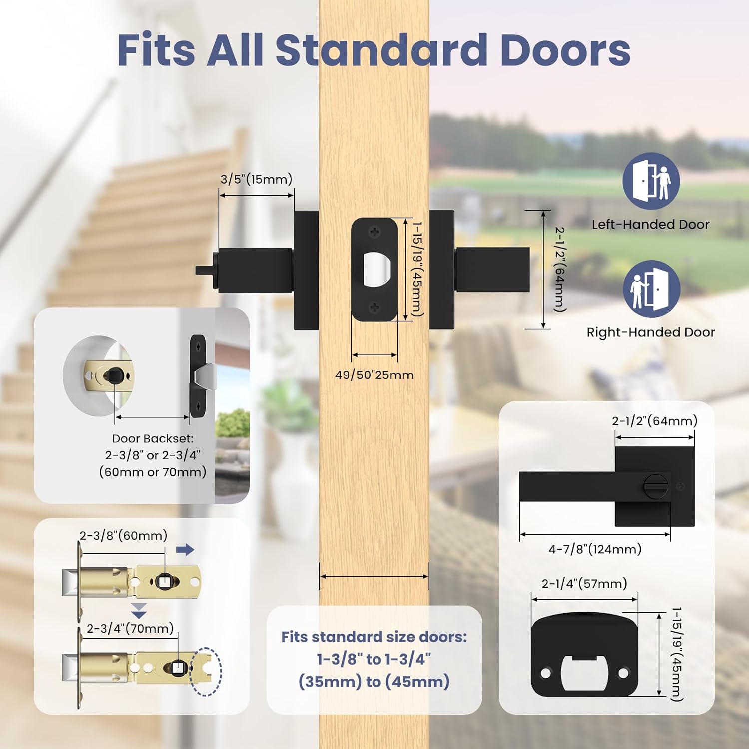 Thumbnail 5 de Estmoon 5-Pack Matte Black Interior Door Handles (Privacy Lock, Keyless)