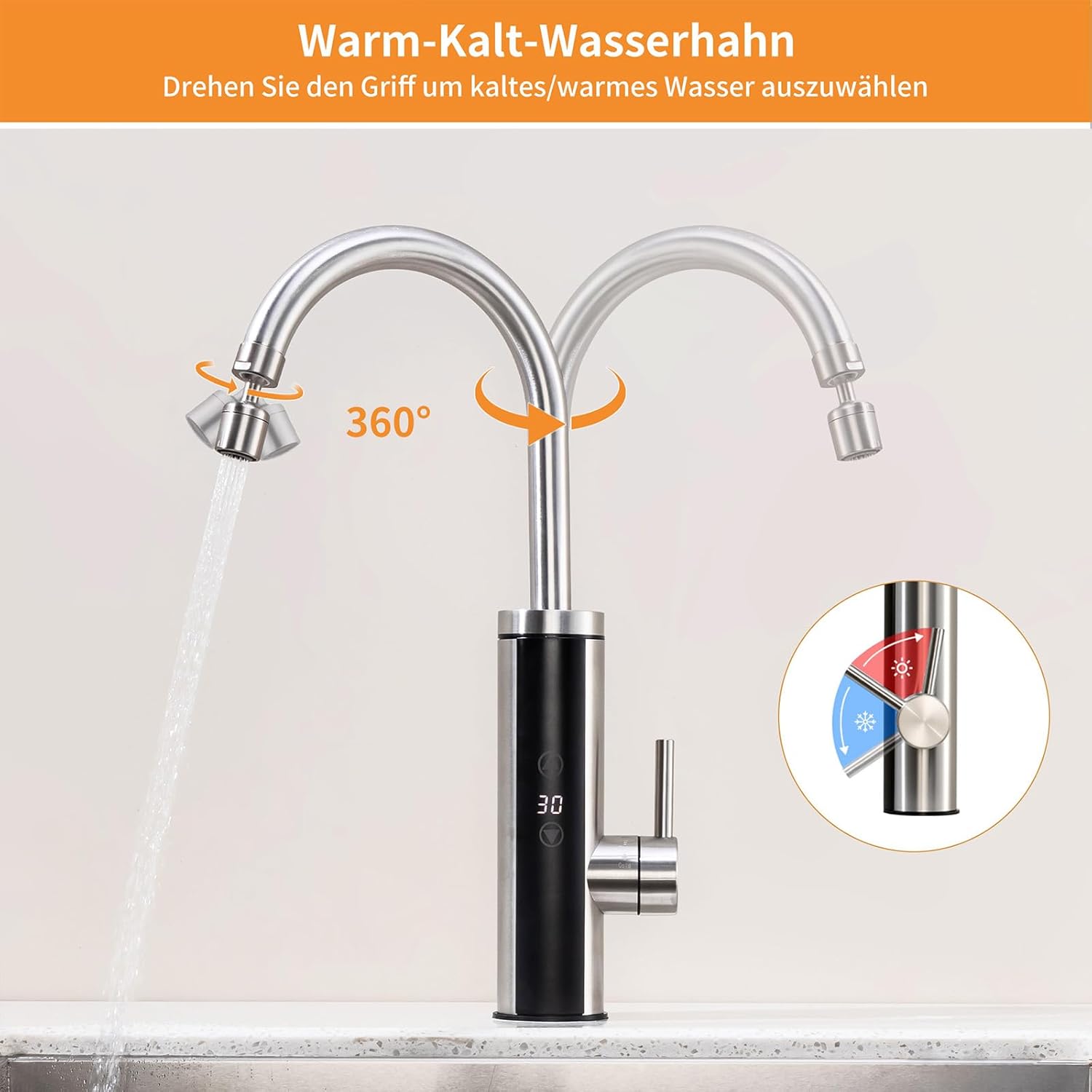Thumbnail 6 de HOMELODY Elektrischer Wasserhahn mit Durchlauferhitzer (230V) und Touch-Temperaturregler für Küche, Garten & Camping