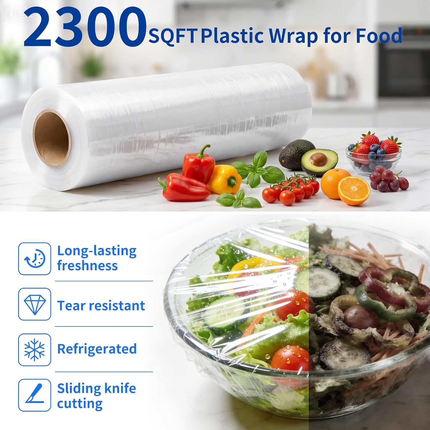 Thumbnail 3 de 12" x 2300 SqFt Plastic Wrap with Slide Cutter — Commercial-Size Cling Wrap for Home or Kitchen
