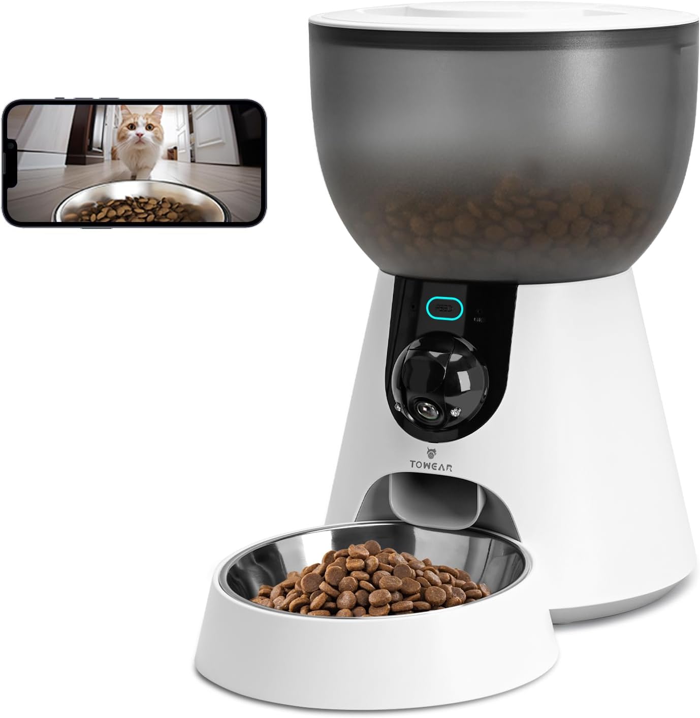 Detalle de Automatic Pet Feeder with Camera (4L) for Cats – 2.4GHz/5GHz WiFi, 1–10 Meals Daily, 304 Stainless Bowl, Dual Power