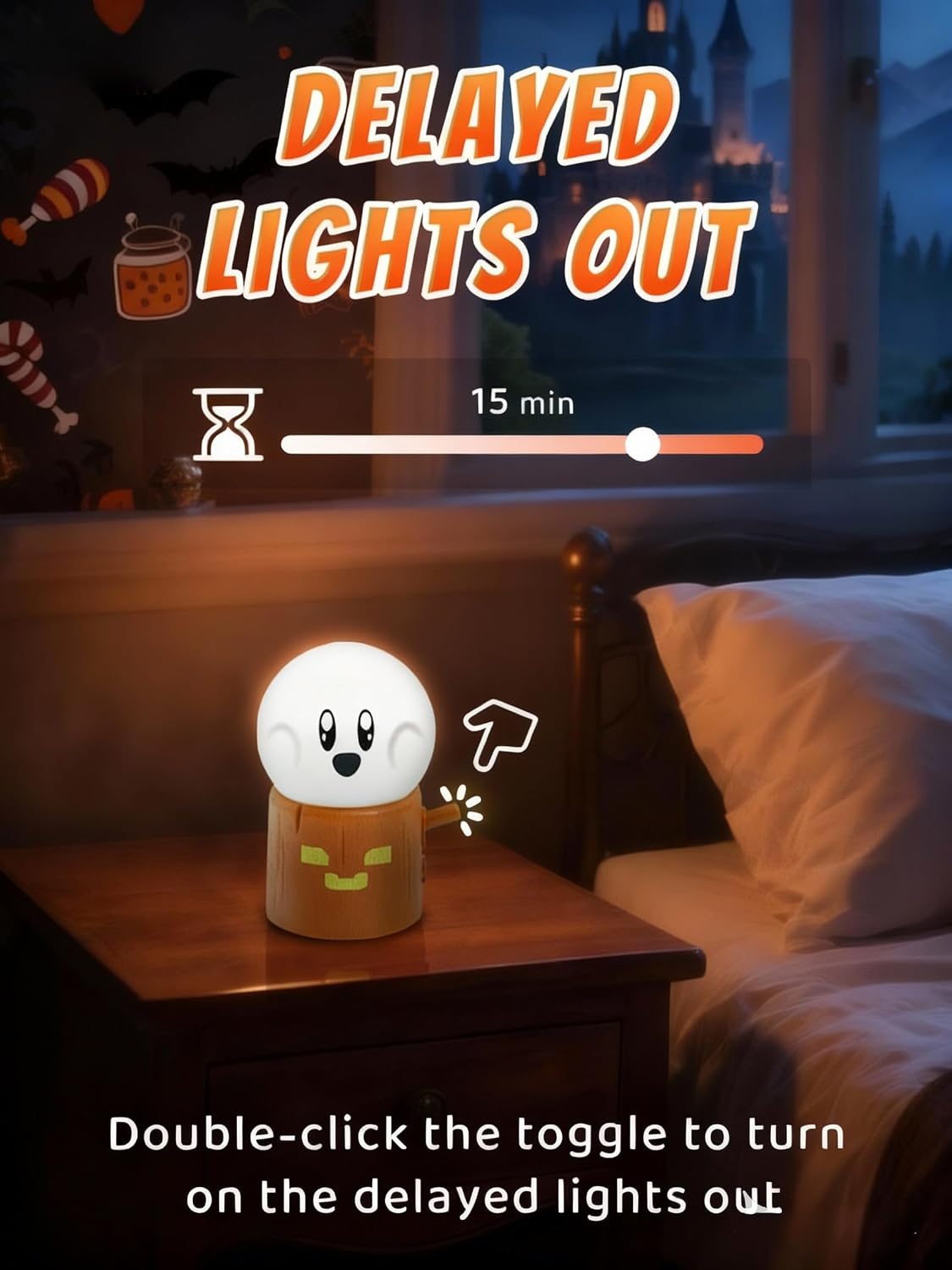 Detalle 2 de IHALO Luce Notturna Bambini Stump Ghost: lampada LED dimmerabile, ricaricabile e touch per la cameretta