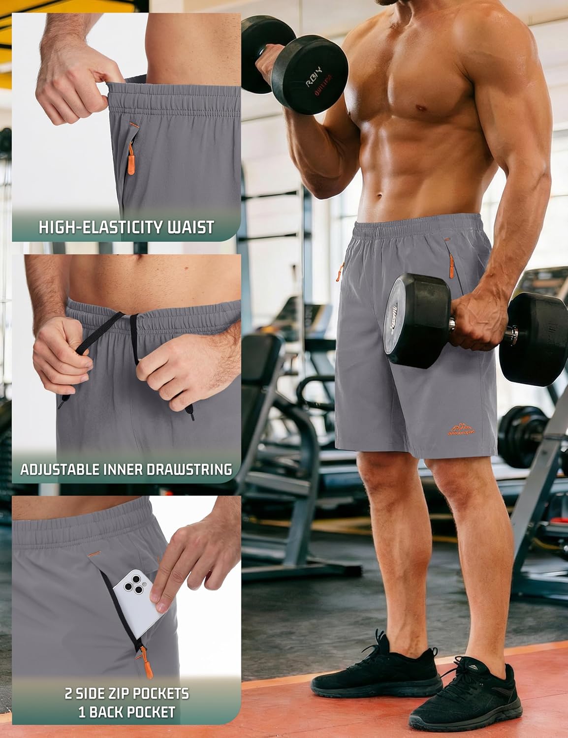 Thumbnail 3 de TACVASEN Men's Quick-Drying Training Shorts: Lightweight, breathable running shorts with secure zip pockets