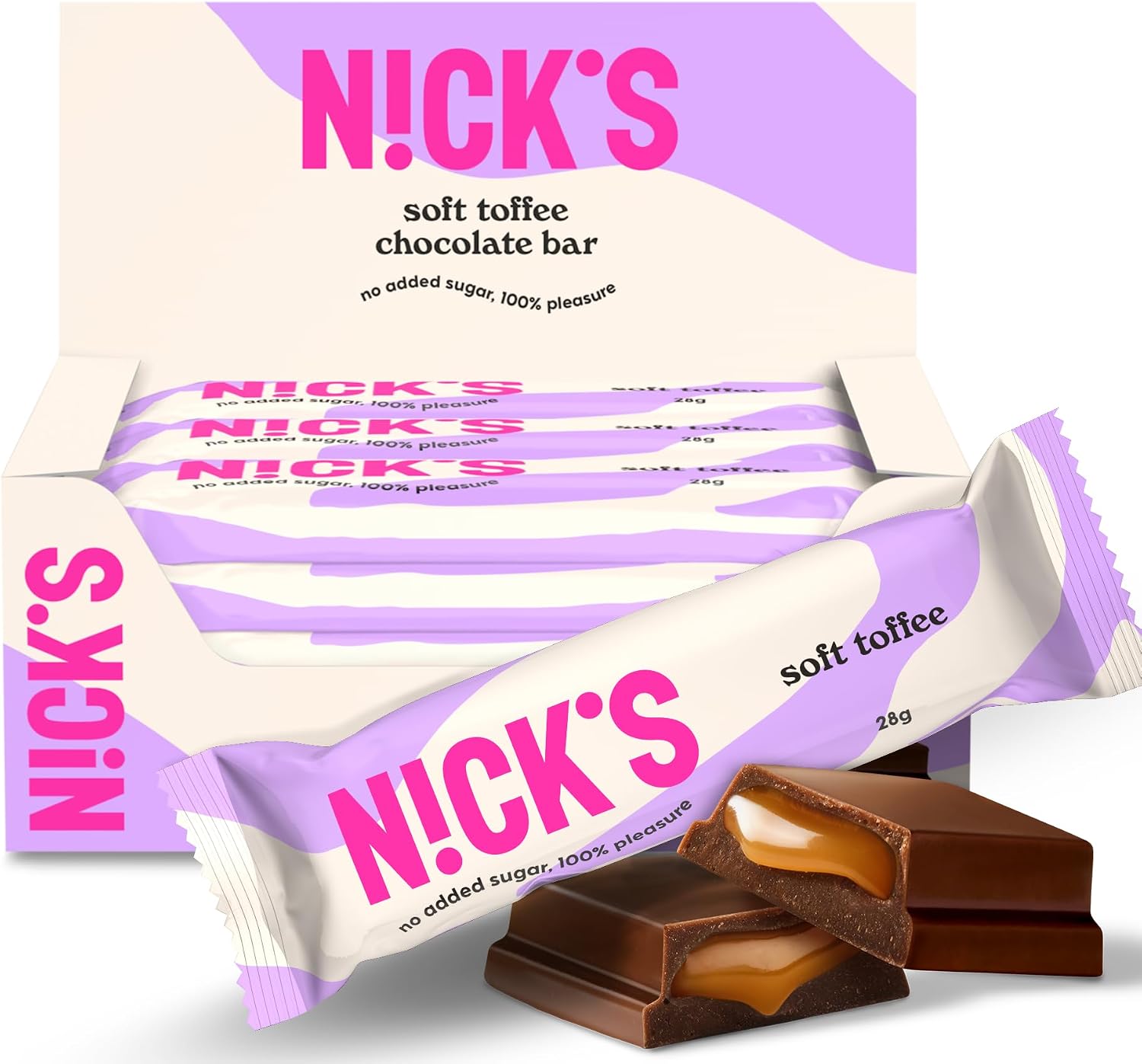 Detalle de N!CK'S Keto Soft Toffee Caramel chocoladesnack met karamel, 110 calorieën