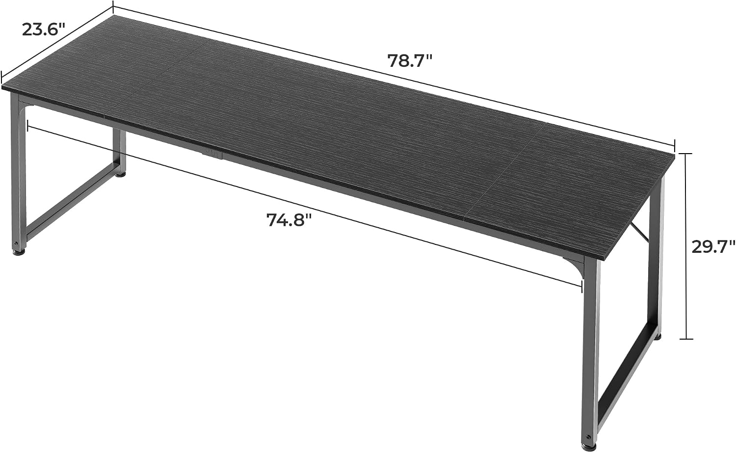 Detalle de Huuger 80-Inch Computer Desk, Black Engineered-Wood Top, Metal Frame